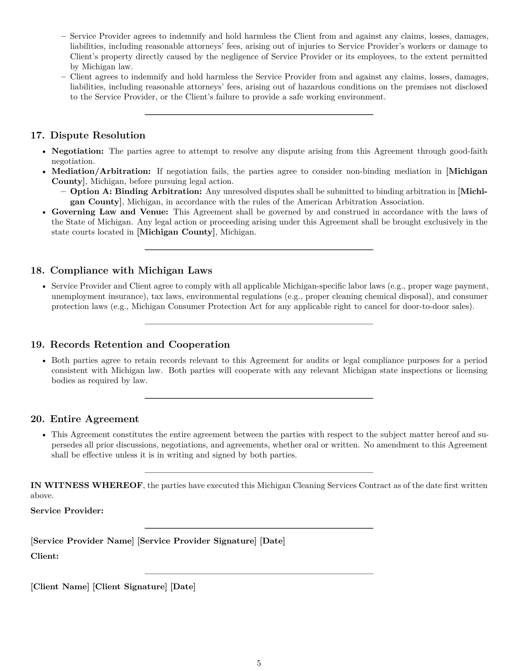 Preview page 5 of Pro Michigan cleaning service contract template