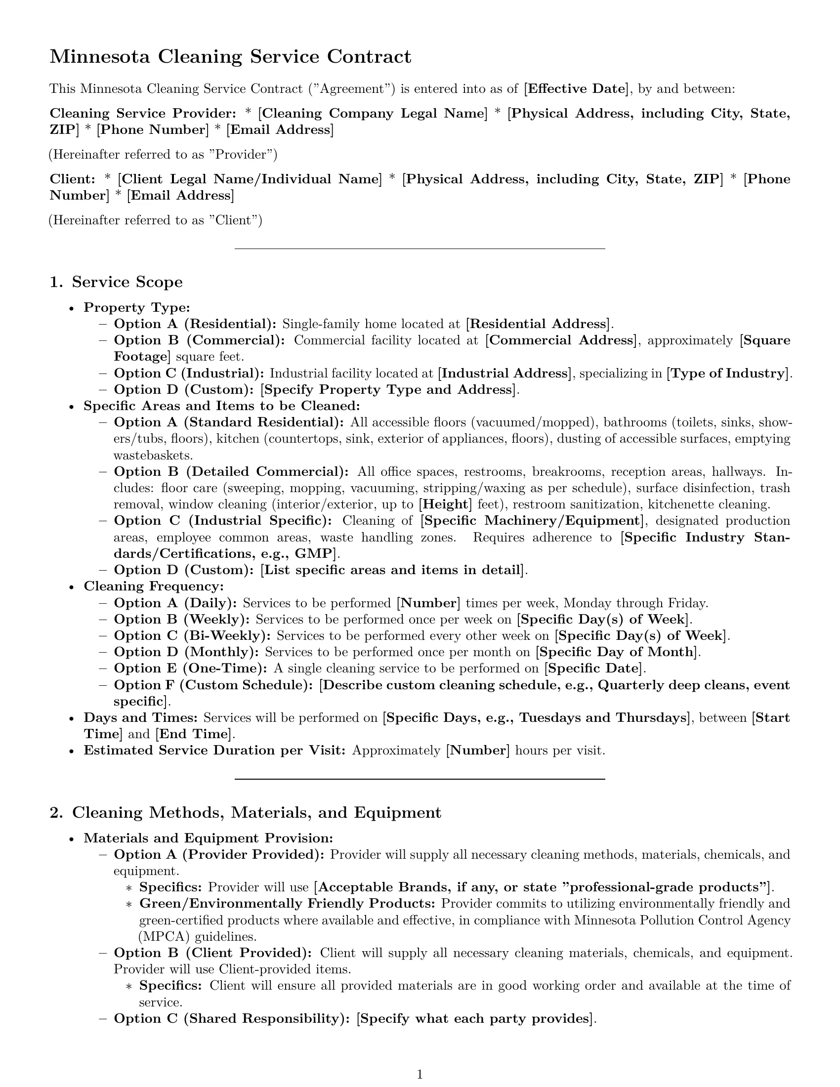 Preview page 1 of Pro Minnesota cleaning service contract template