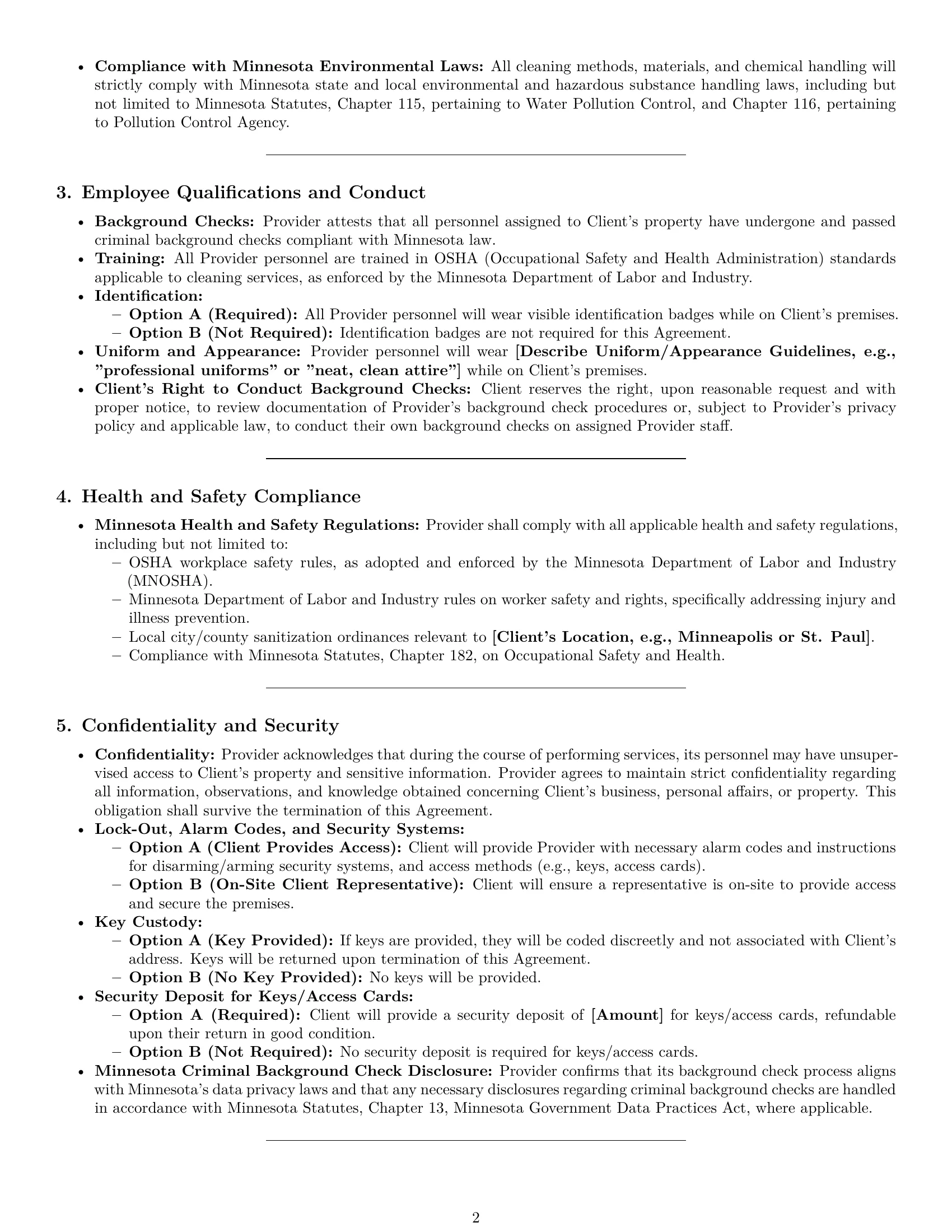Preview page 2 of Pro Minnesota cleaning service contract template