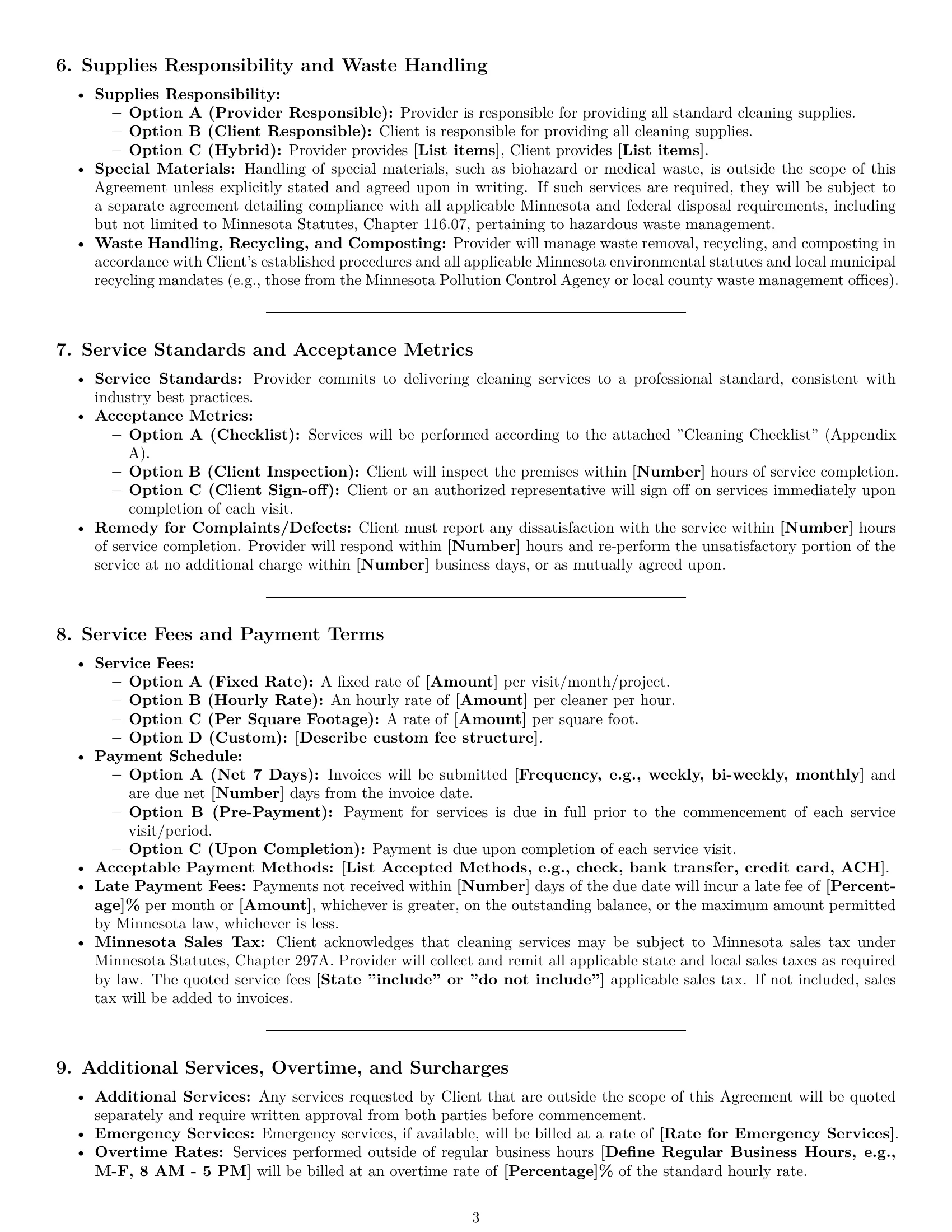 Preview page 3 of Pro Minnesota cleaning service contract template
