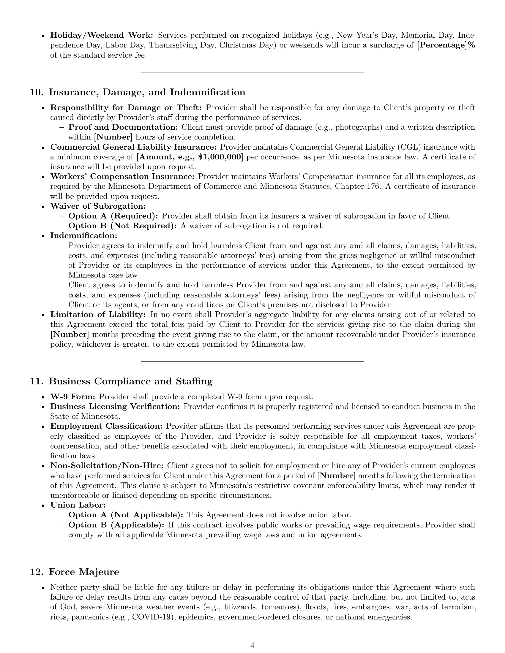 Preview page 4 of Pro Minnesota cleaning service contract template