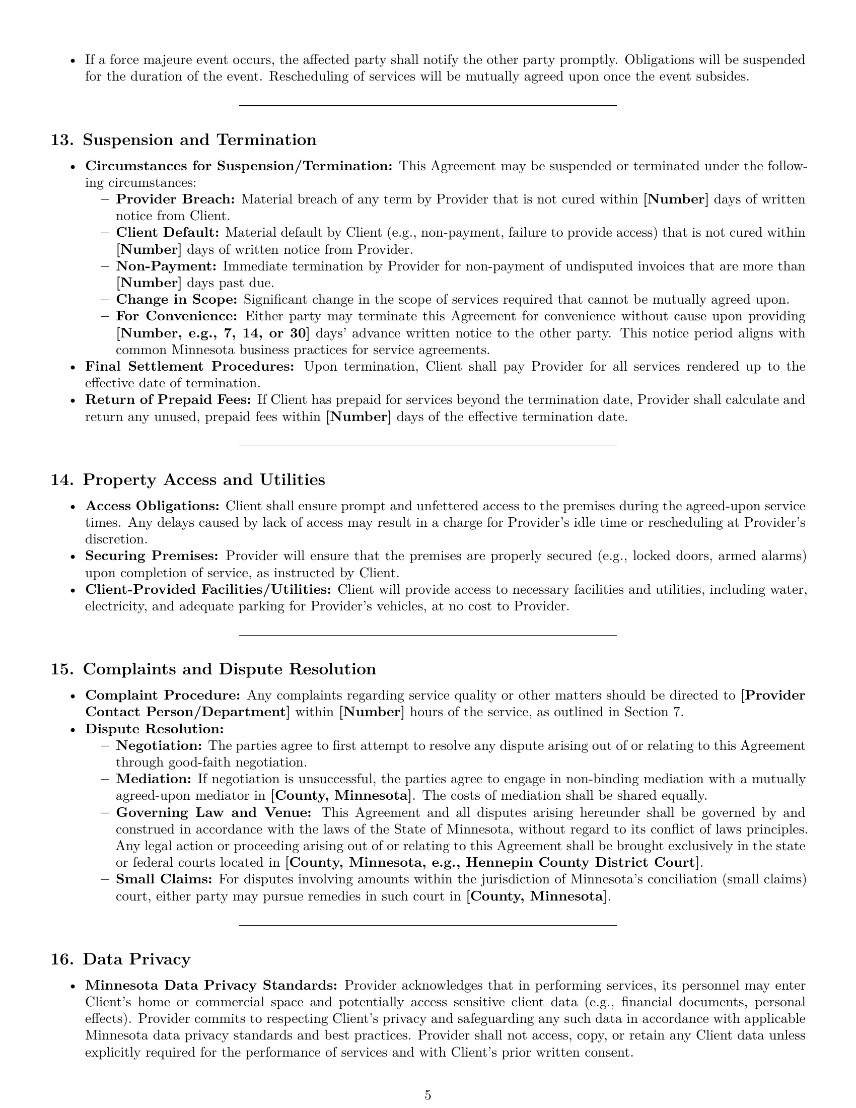 Preview page 5 of Pro Minnesota cleaning service contract template