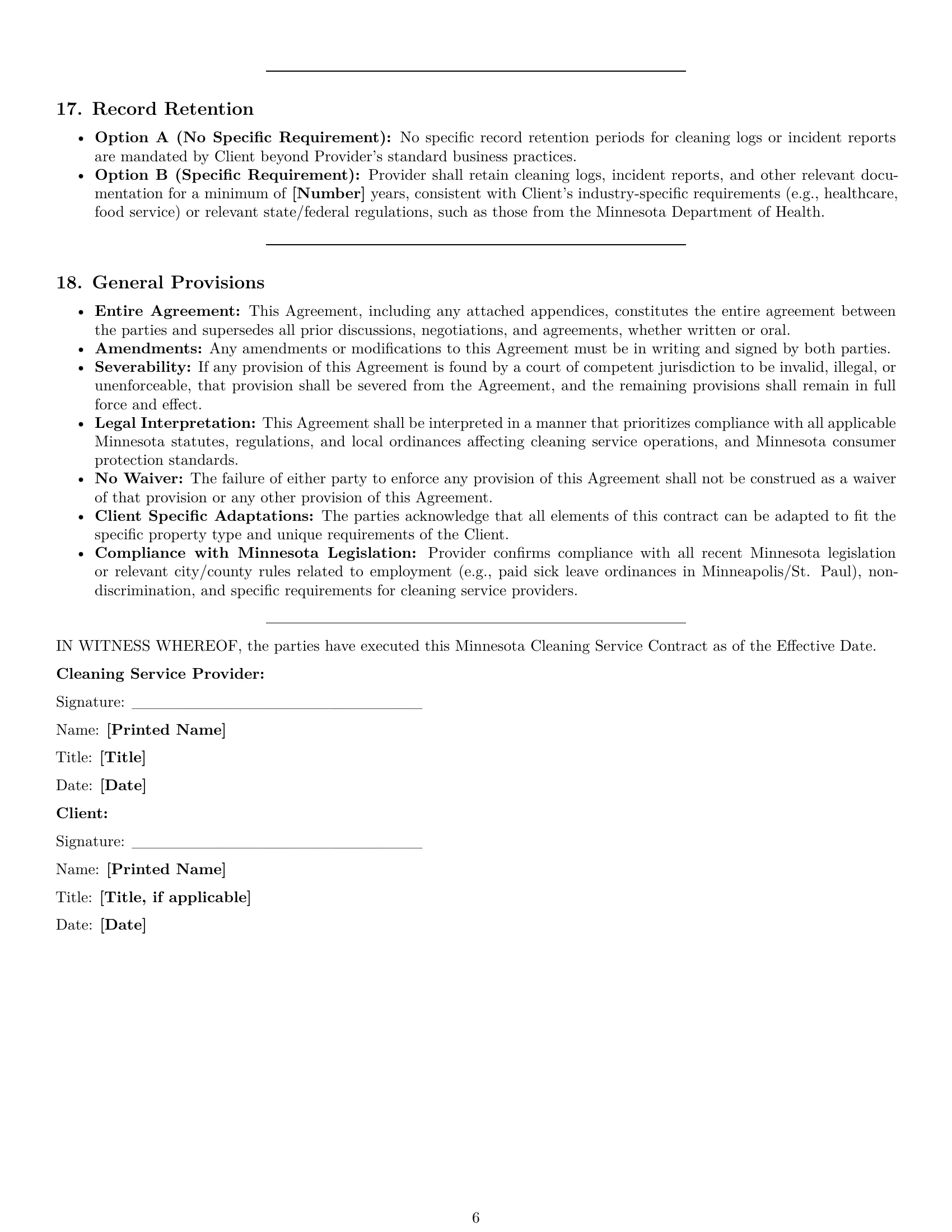 Preview page 6 of Pro Minnesota cleaning service contract template
