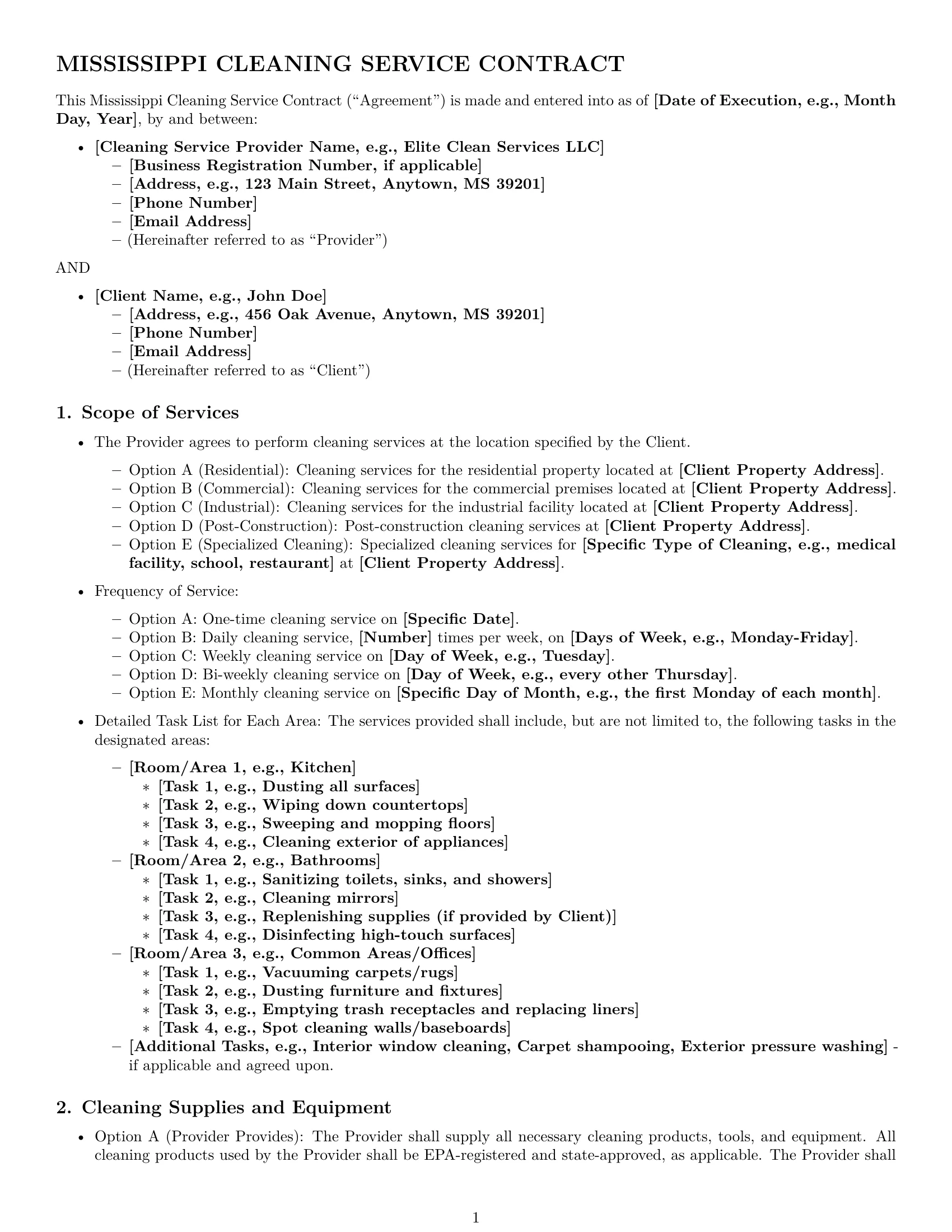 Preview page 1 of Pro Mississippi cleaning service contract template