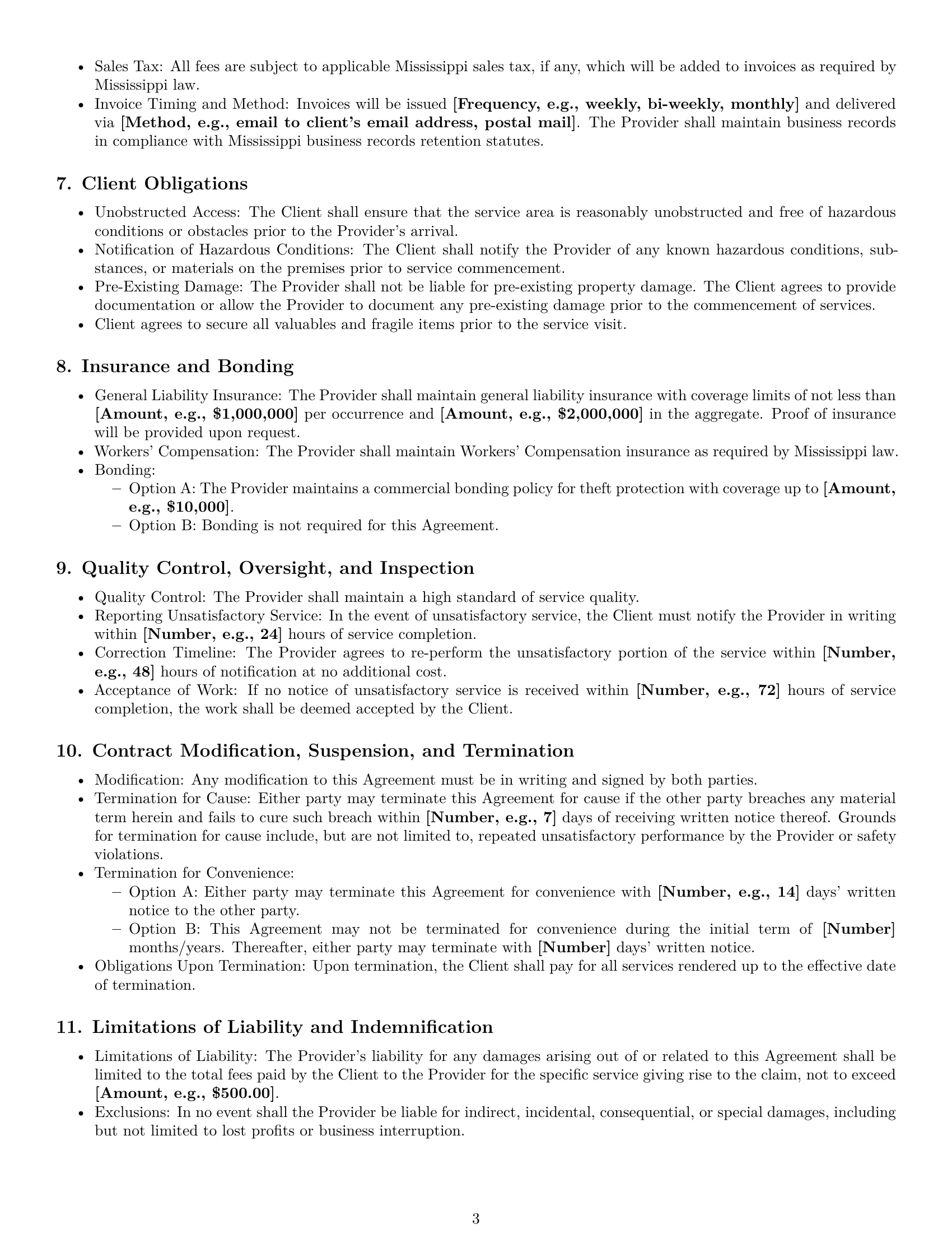 Preview page 3 of Pro Mississippi cleaning service contract template