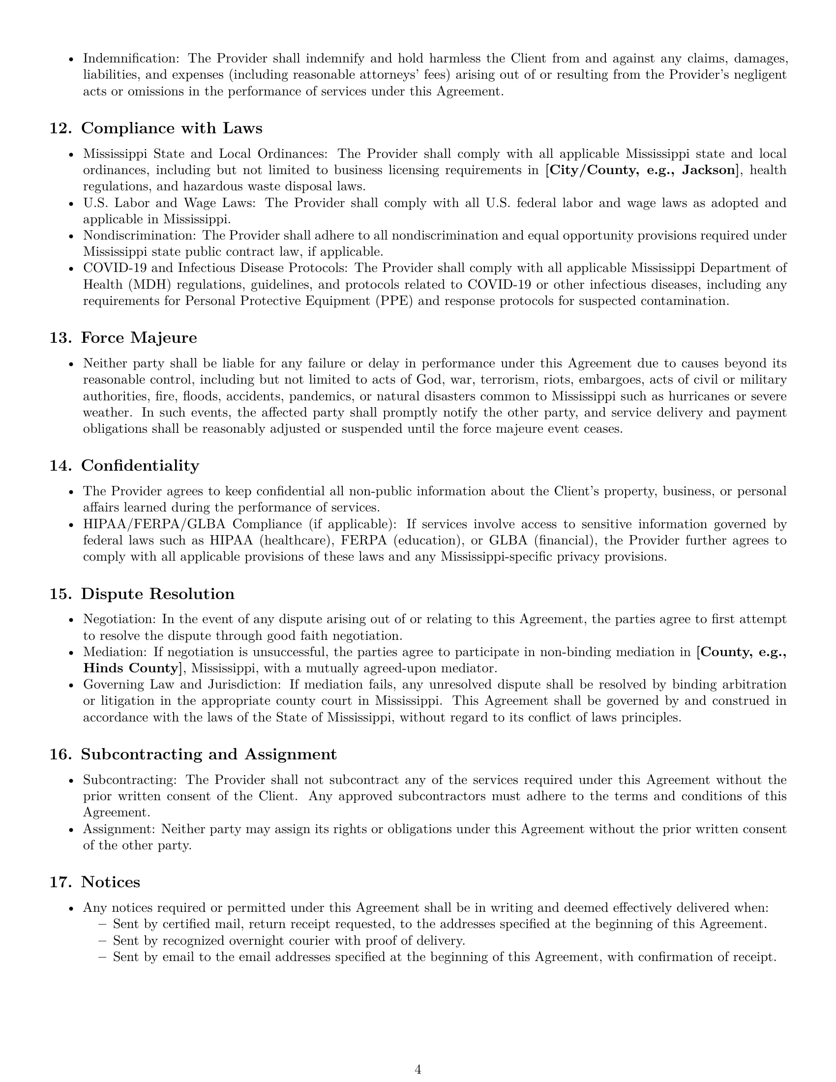 Preview page 4 of Pro Mississippi cleaning service contract template