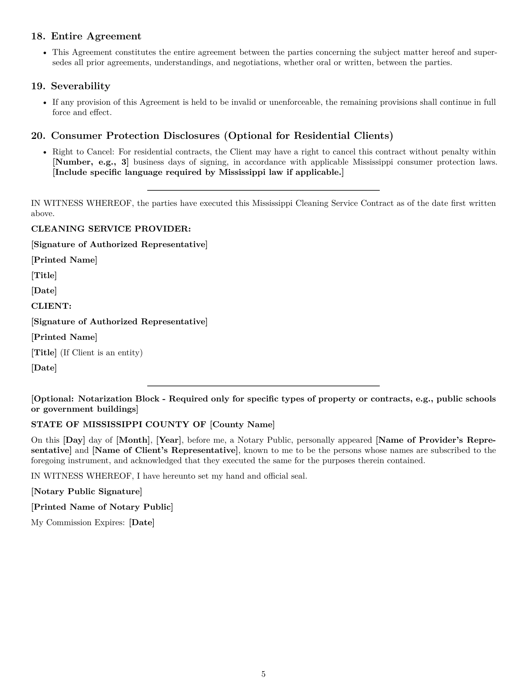 Preview page 5 of Pro Mississippi cleaning service contract template