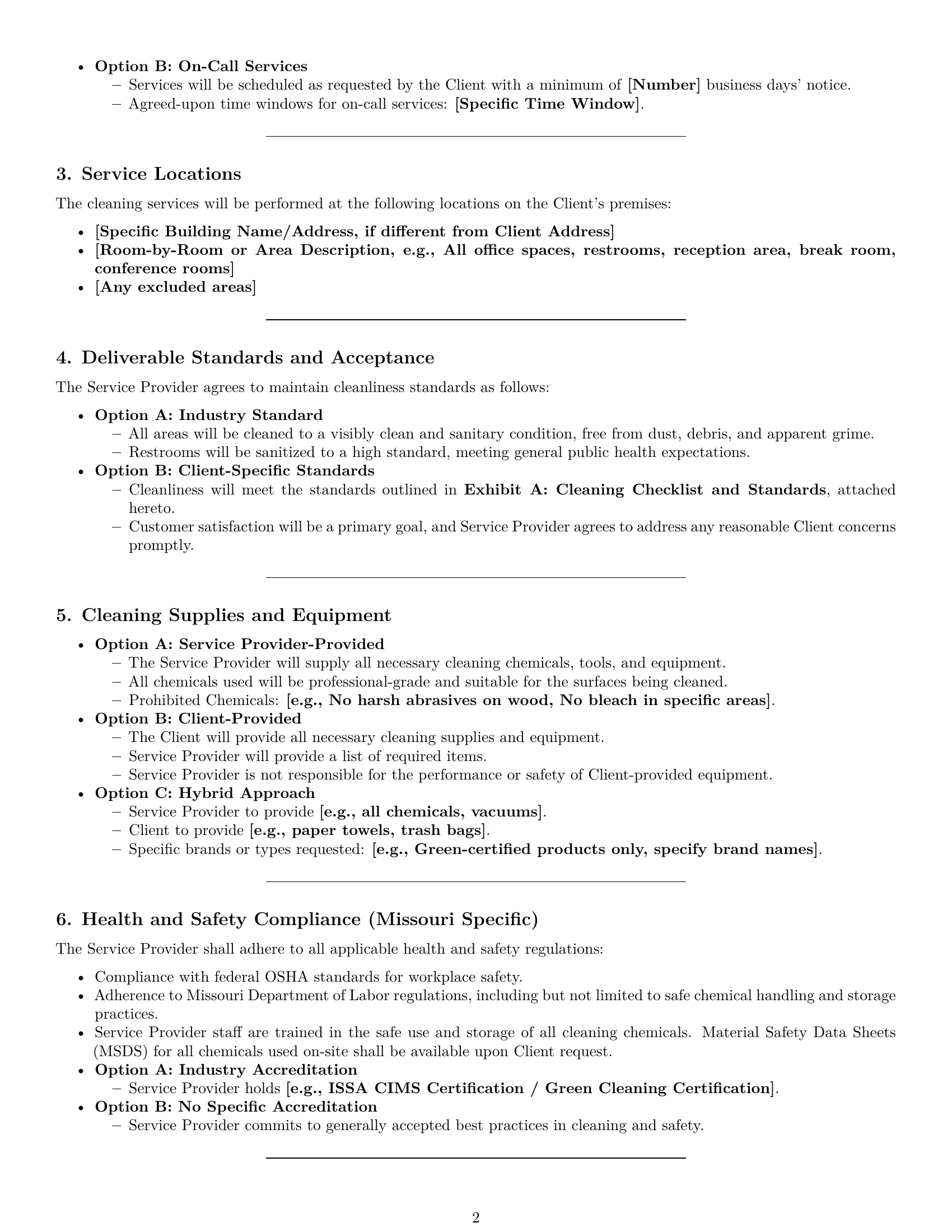 Preview page 2 of Pro Missouri cleaning service contract template