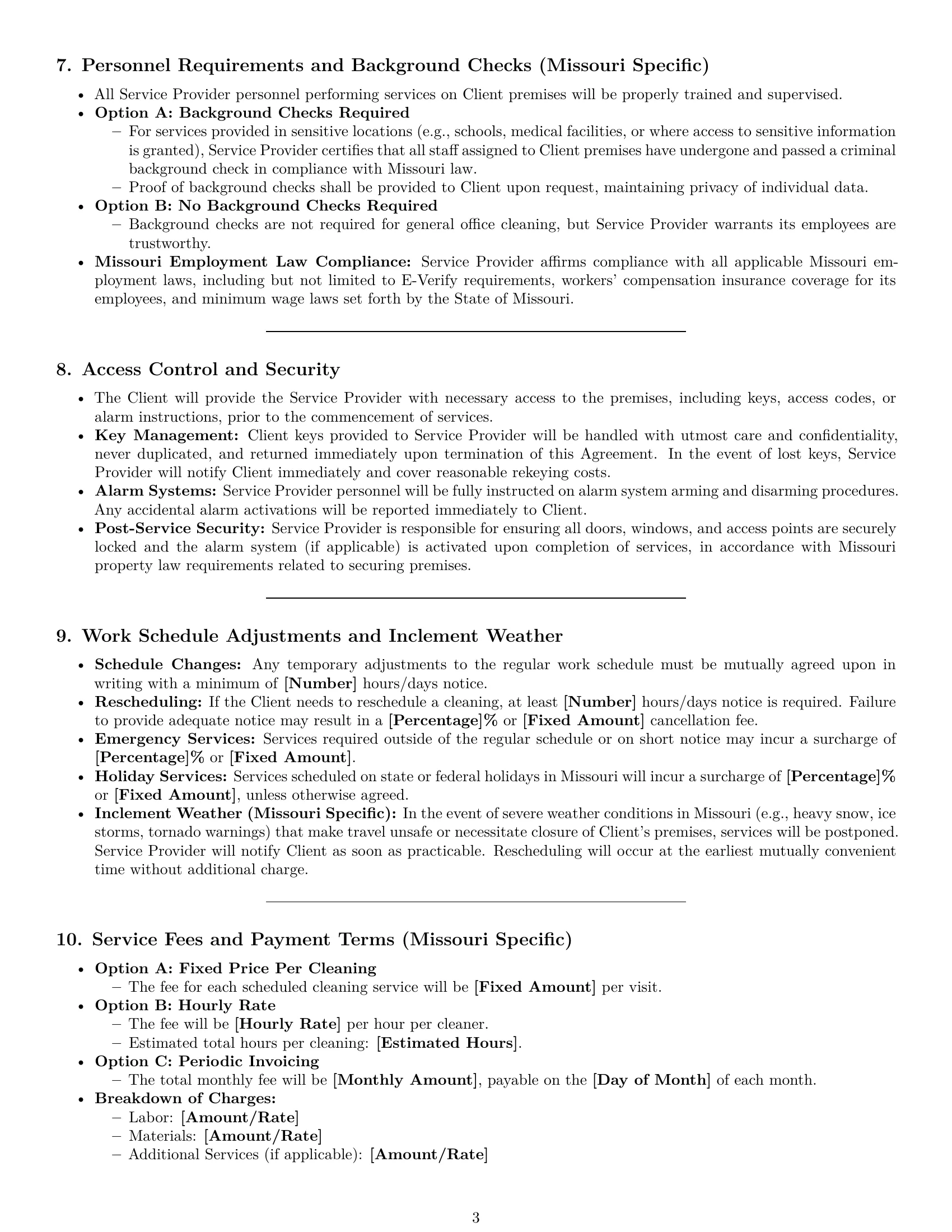 Preview page 3 of Pro Missouri cleaning service contract template