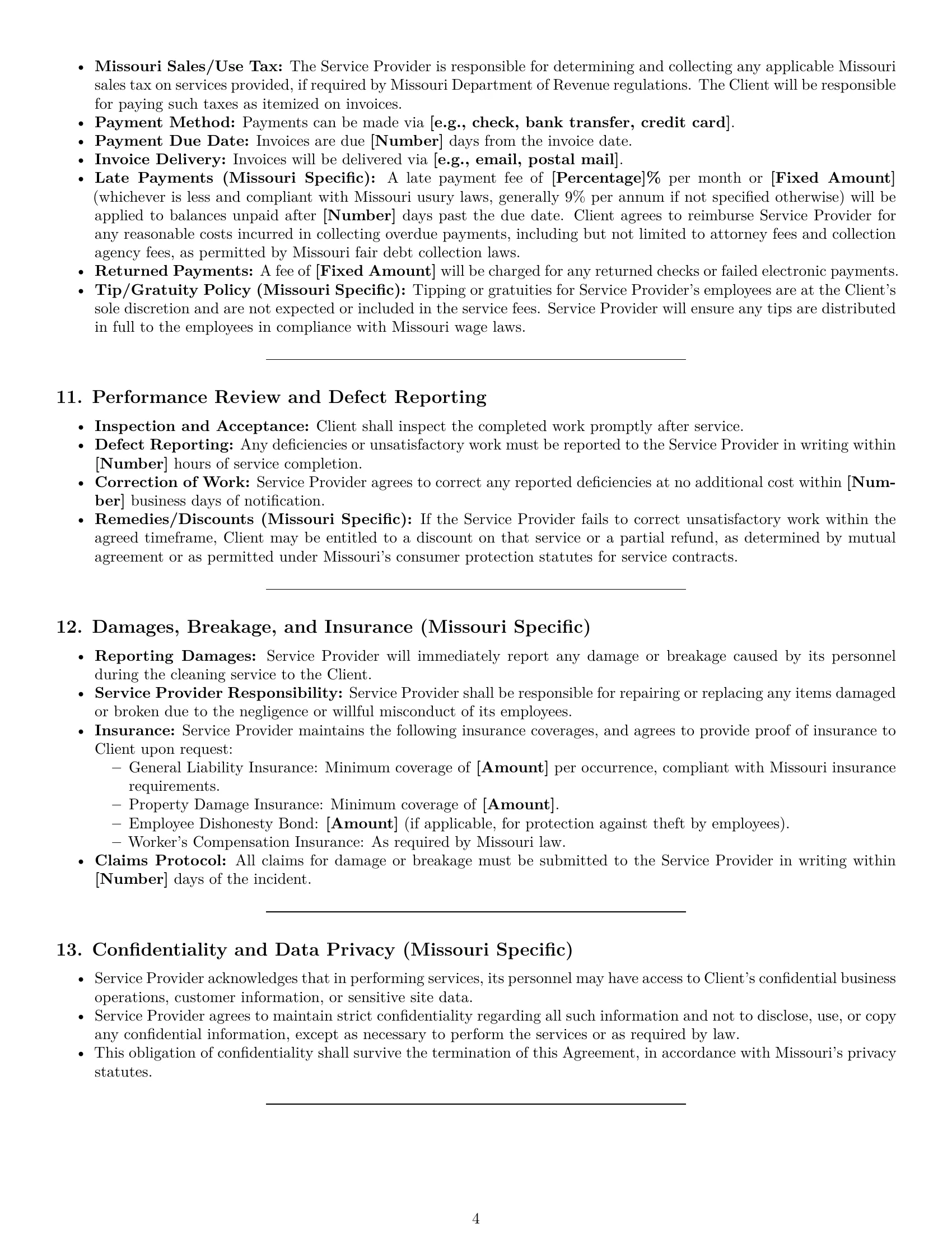 Preview page 4 of Pro Missouri cleaning service contract template