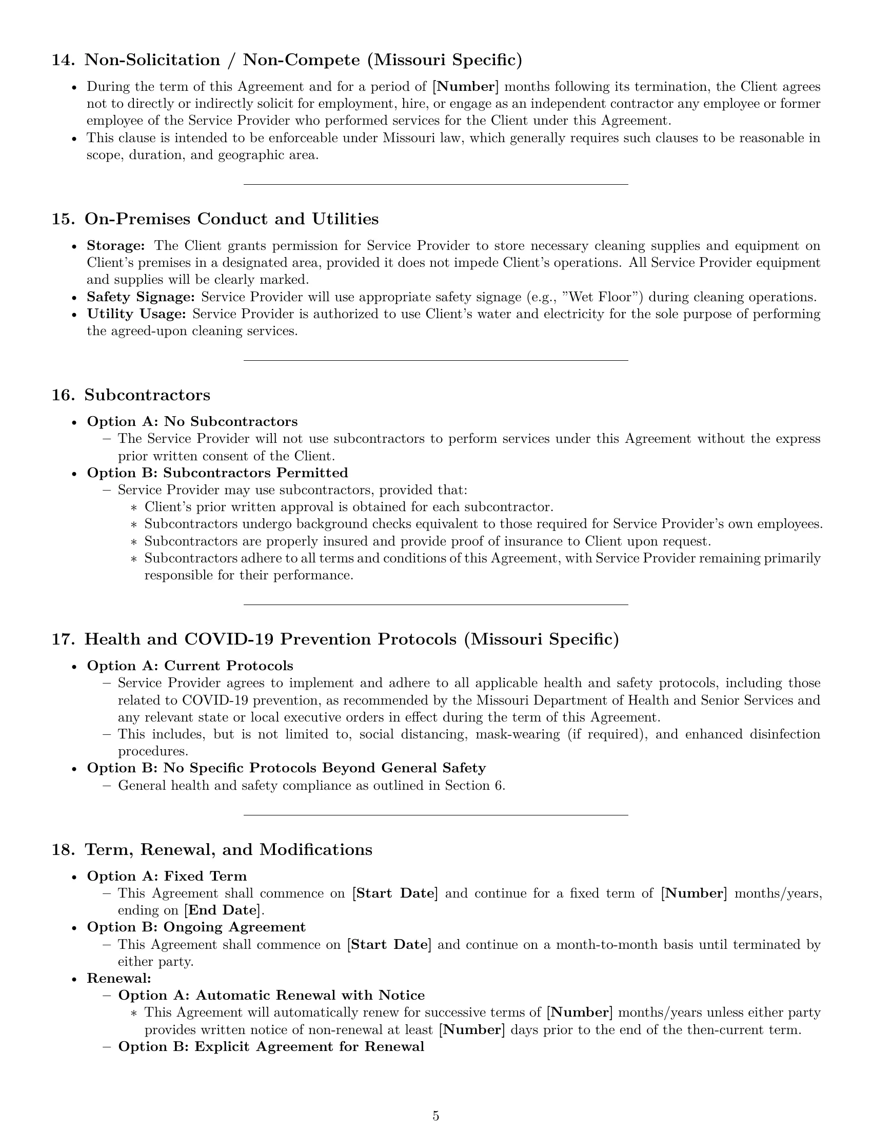 Preview page 5 of Pro Missouri cleaning service contract template