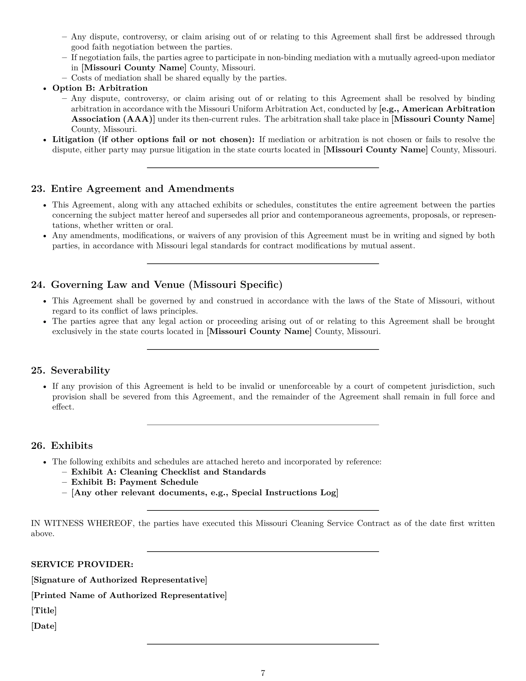 Preview page 7 of Pro Missouri cleaning service contract template