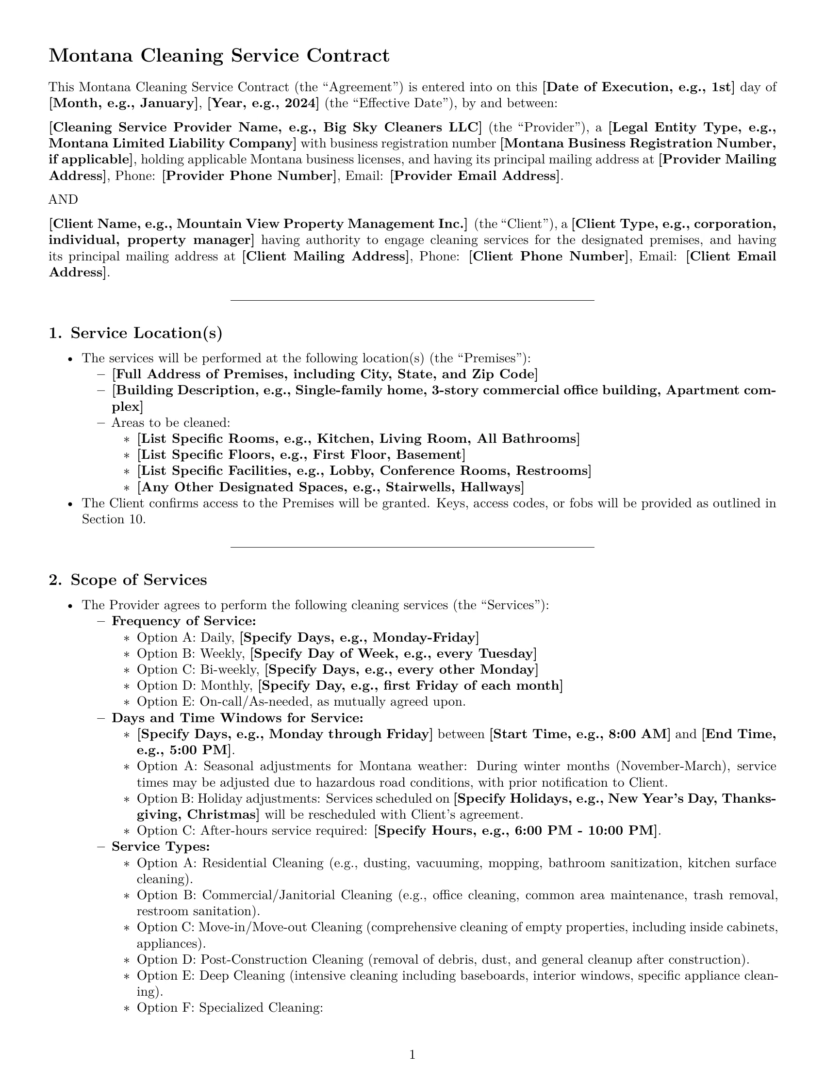Preview page 1 of Pro Montana cleaning service contract template