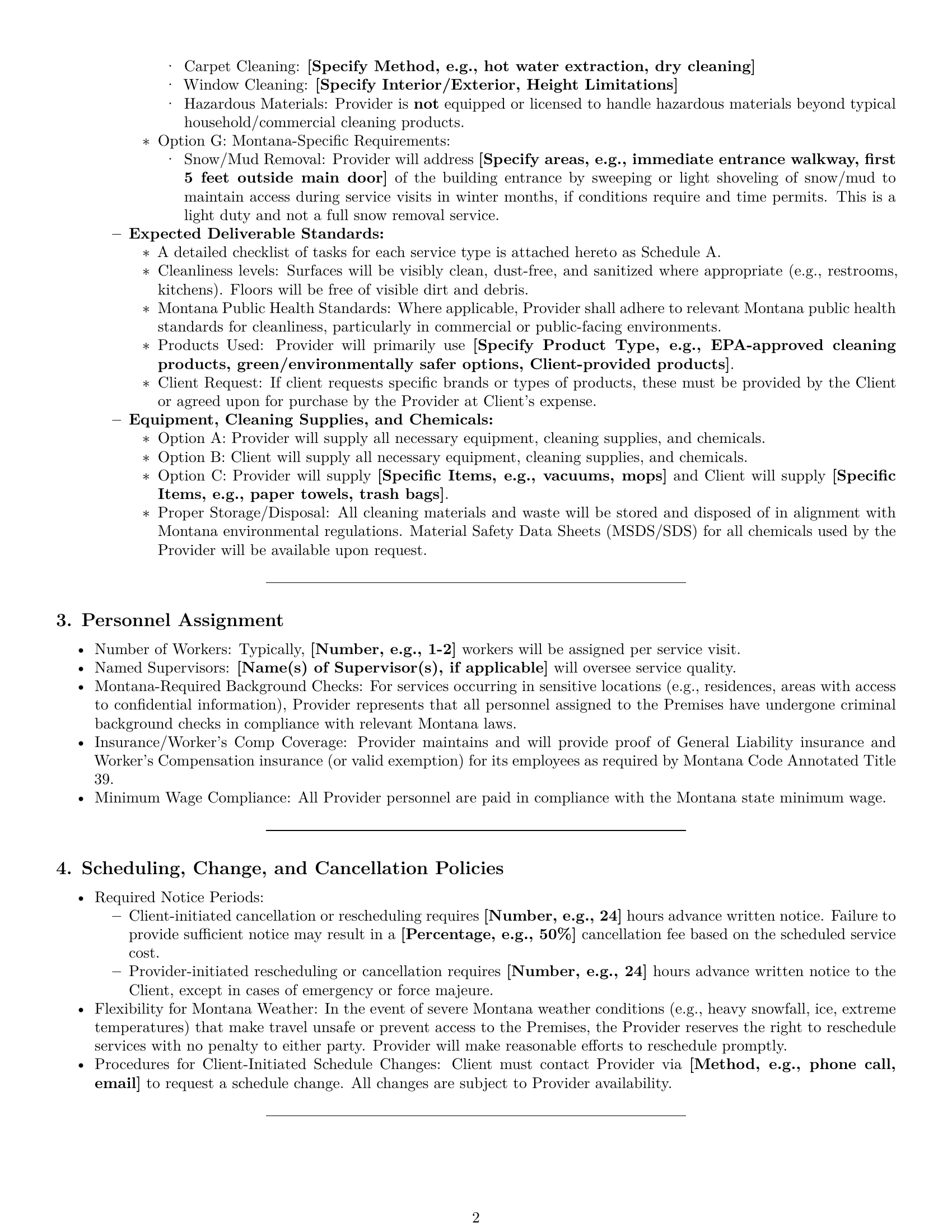 Preview page 2 of Pro Montana cleaning service contract template