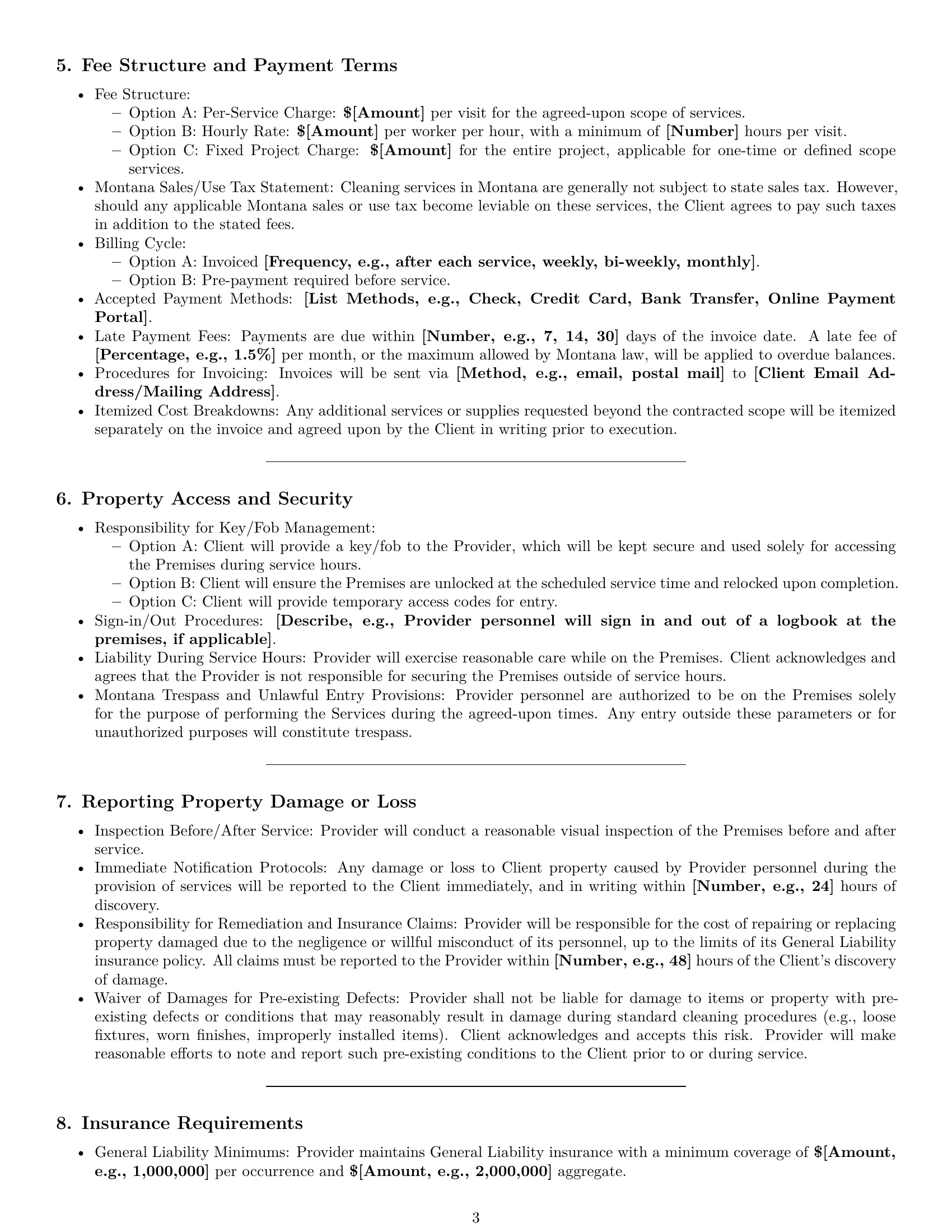 Preview page 3 of Pro Montana cleaning service contract template
