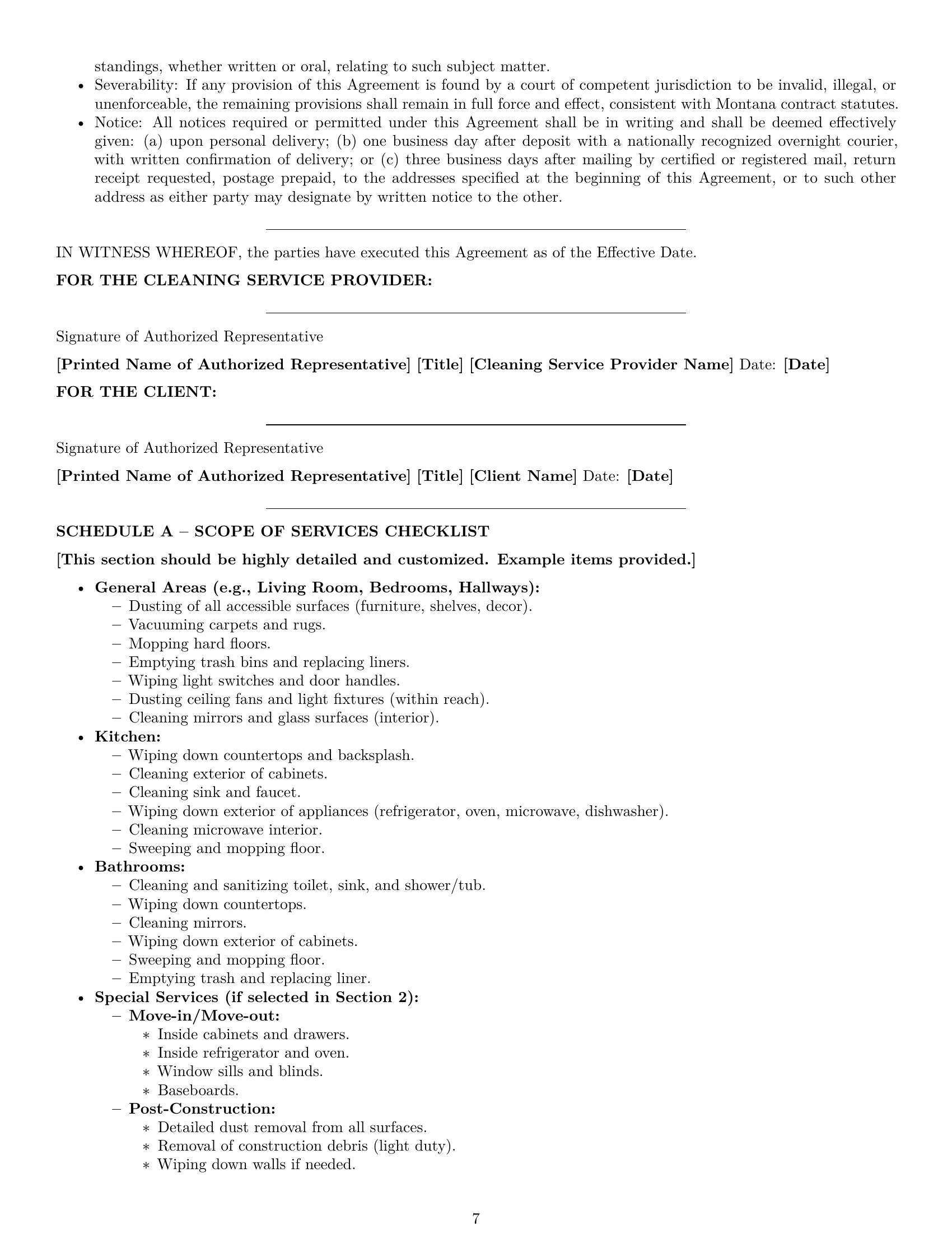 Preview page 7 of Pro Montana cleaning service contract template