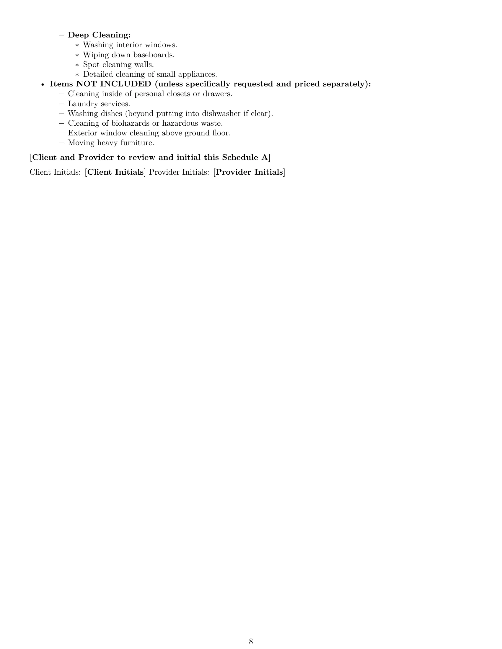 Preview page 8 of Pro Montana cleaning service contract template