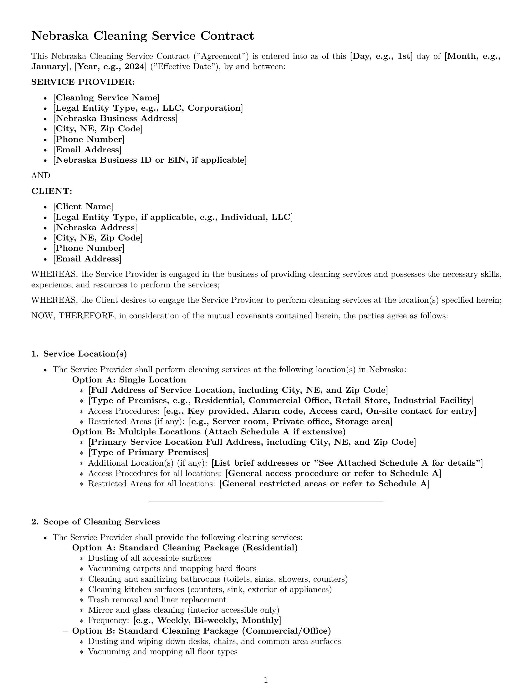 Preview page 1 of Pro Nebraska cleaning service contract template