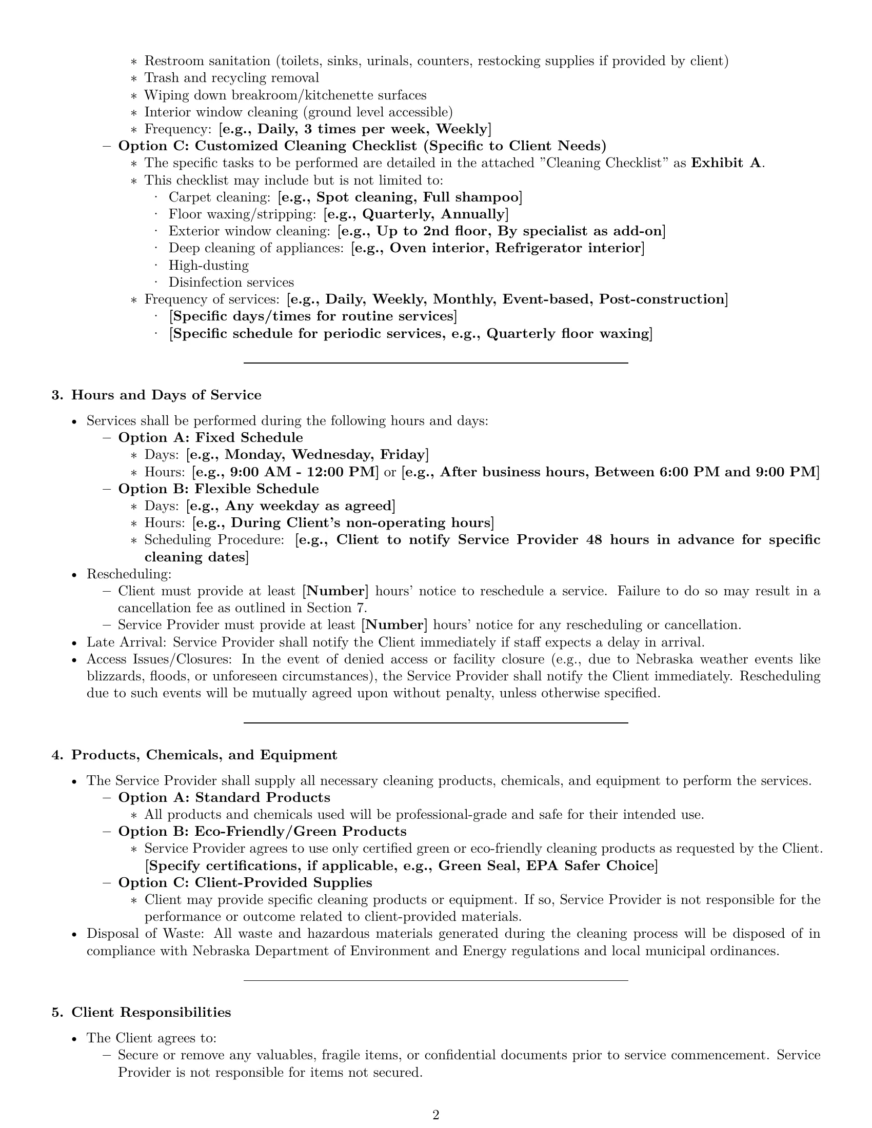 Preview page 2 of Pro Nebraska cleaning service contract template