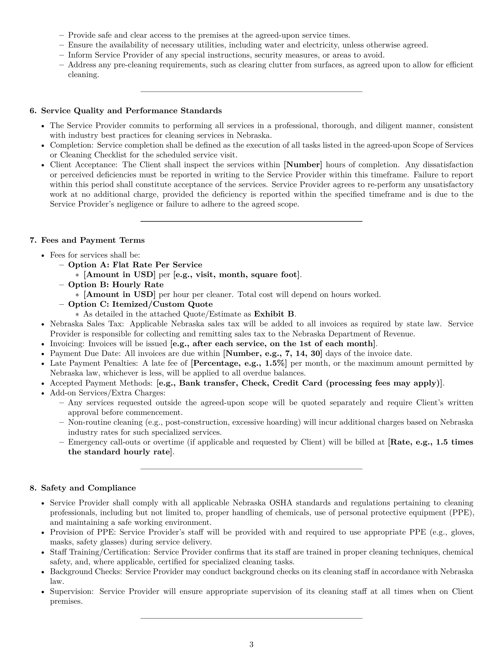 Preview page 3 of Pro Nebraska cleaning service contract template
