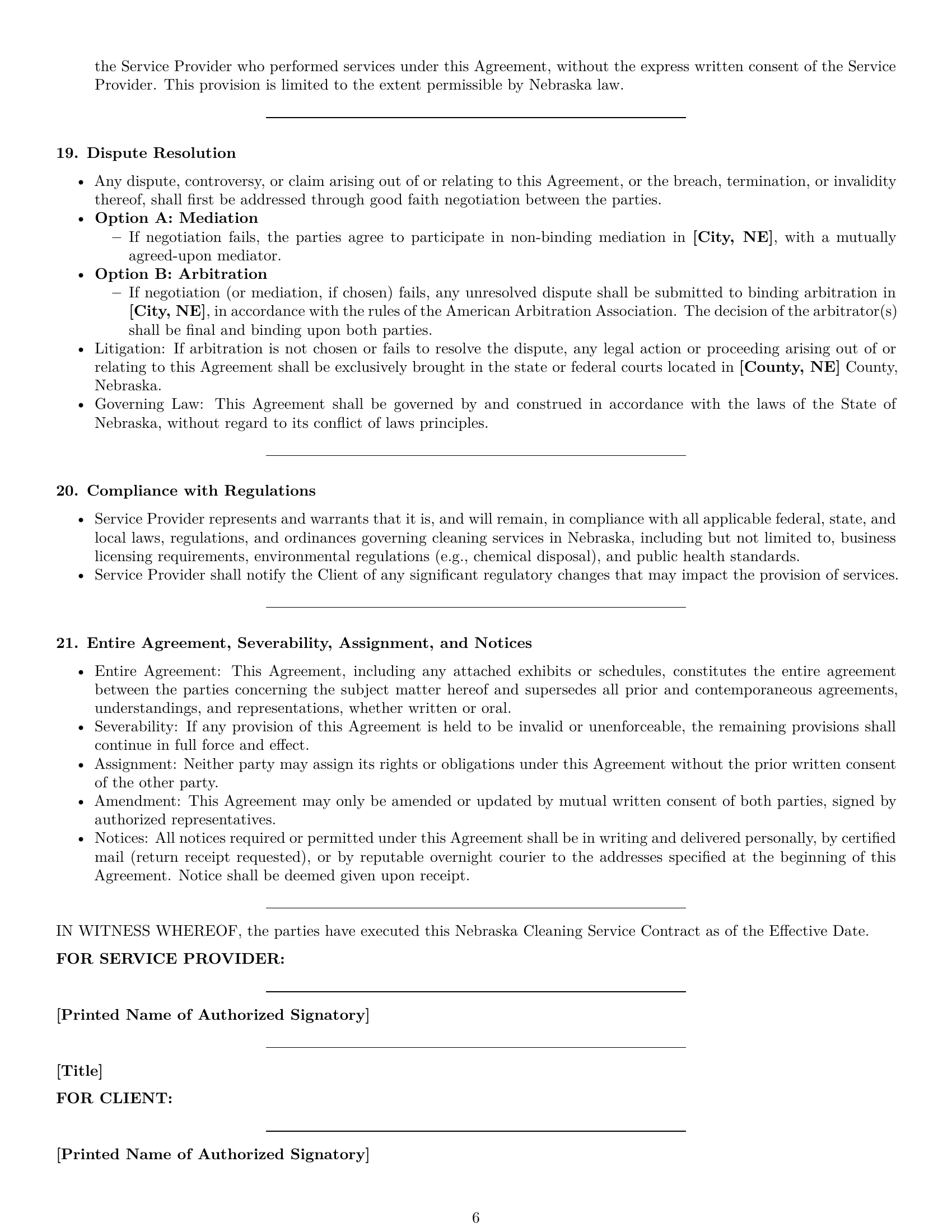 Preview page 6 of Pro Nebraska cleaning service contract template