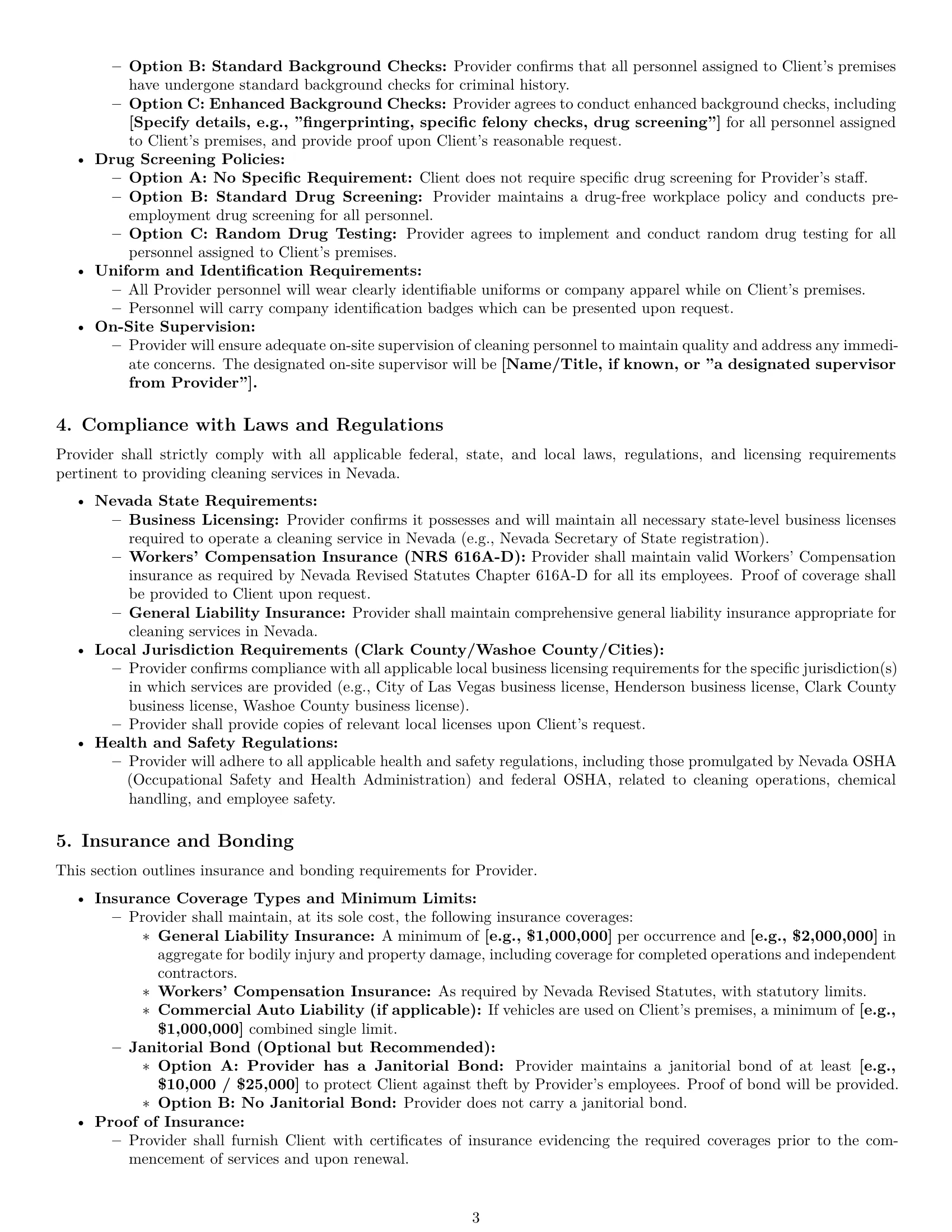 Preview page 3 of Pro Nevada cleaning service contract template