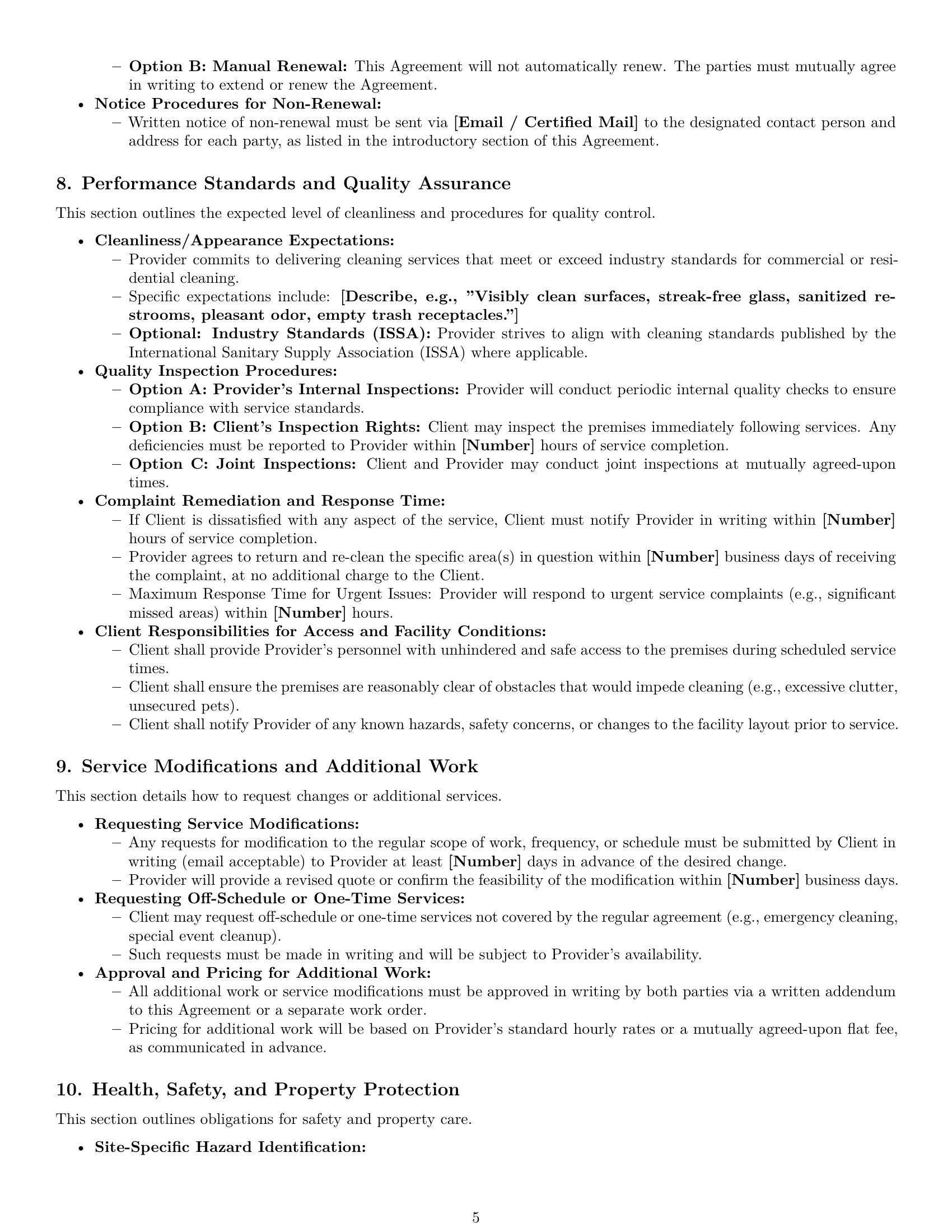 Preview page 5 of Pro Nevada cleaning service contract template