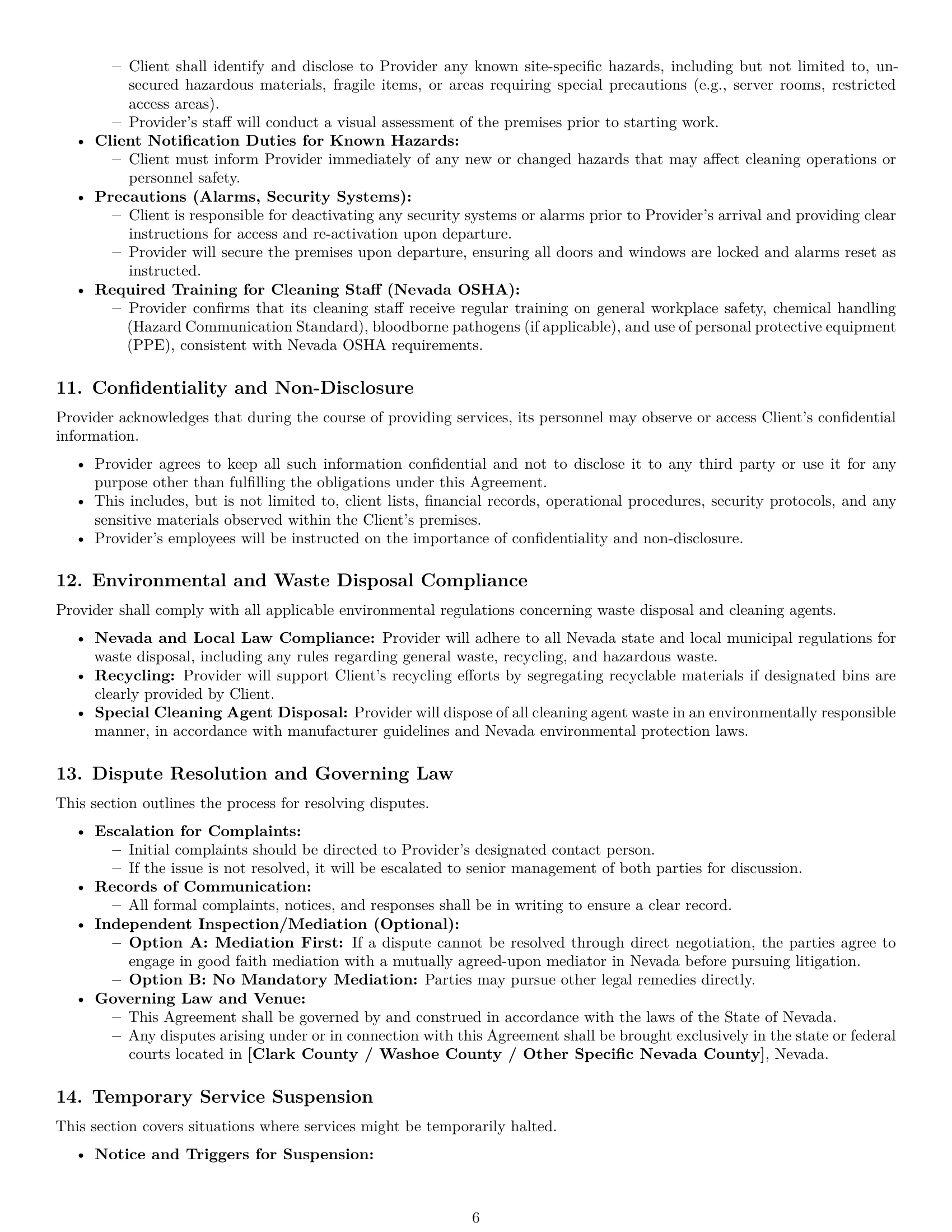 Preview page 6 of Pro Nevada cleaning service contract template
