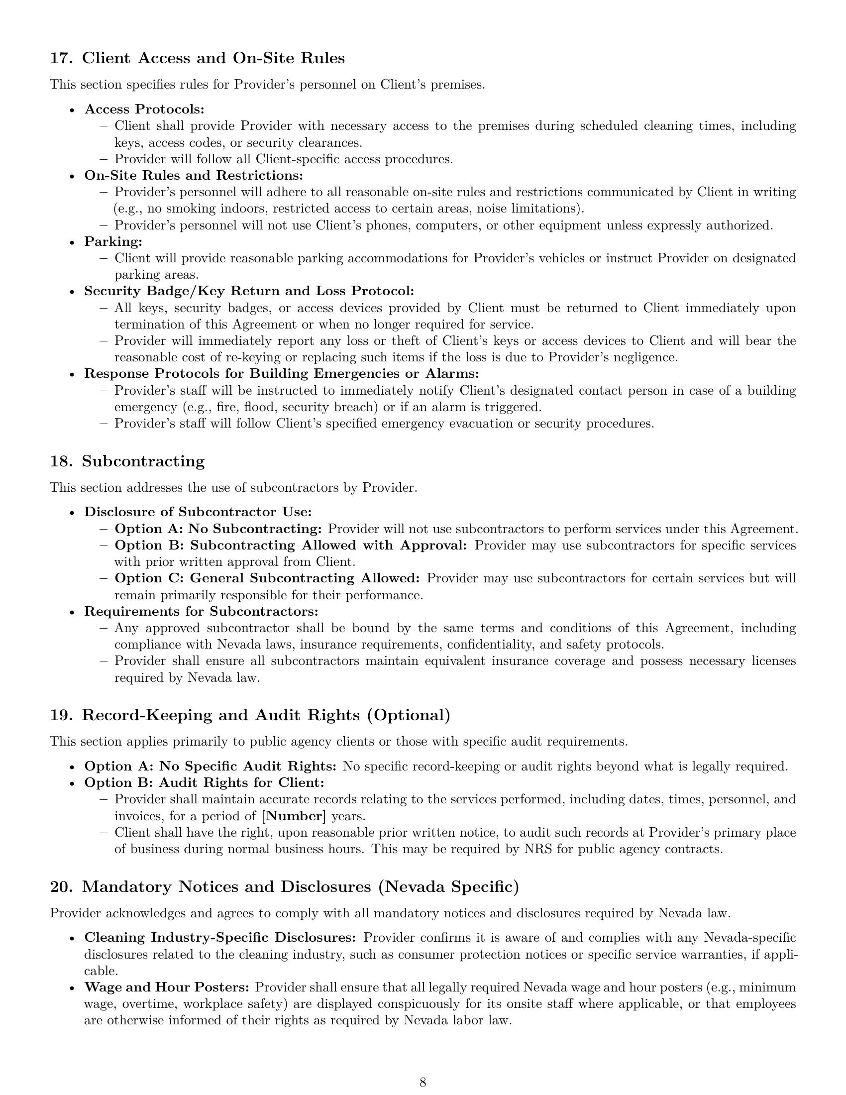 Preview page 8 of Pro Nevada cleaning service contract template