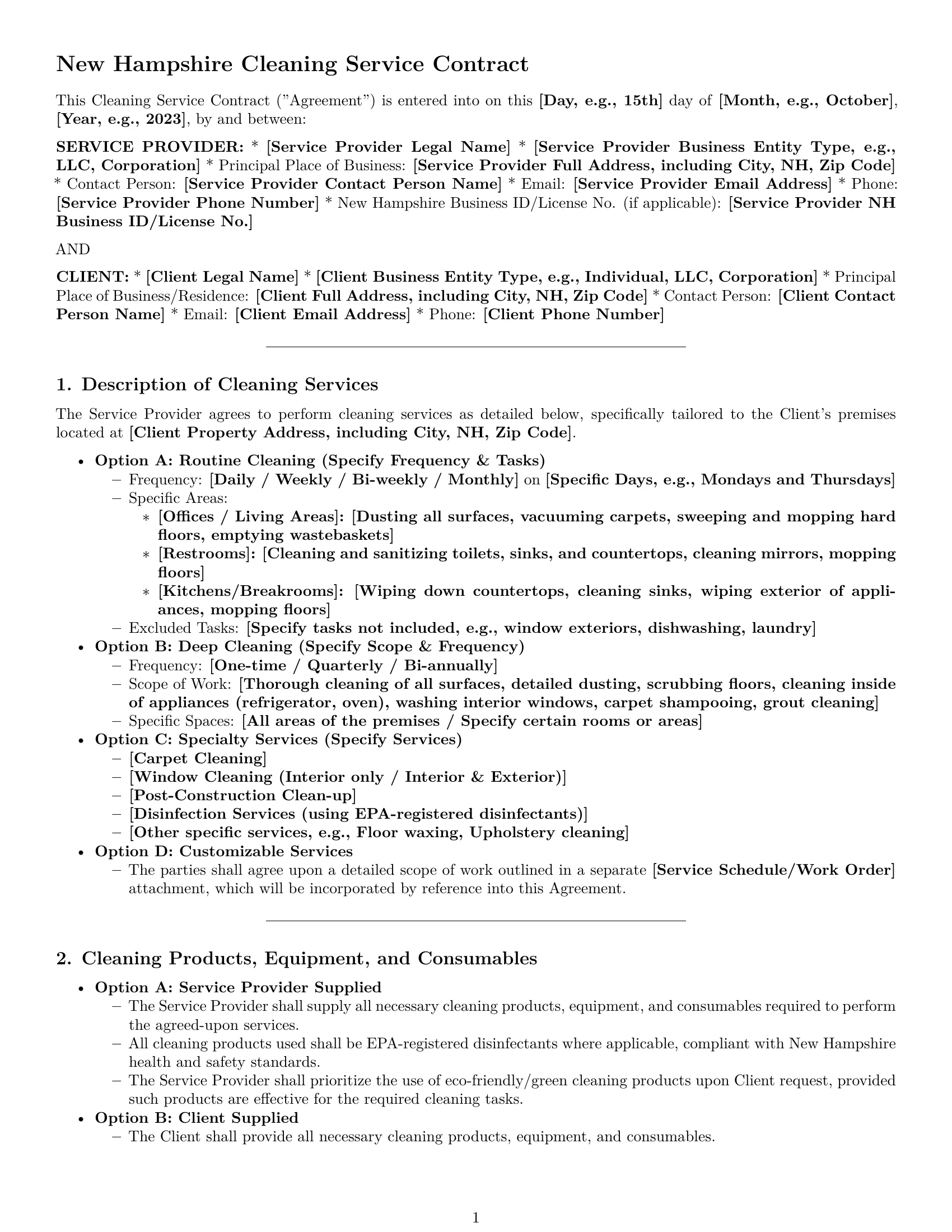 Preview page 1 of Pro New Hampshire cleaning service contract template