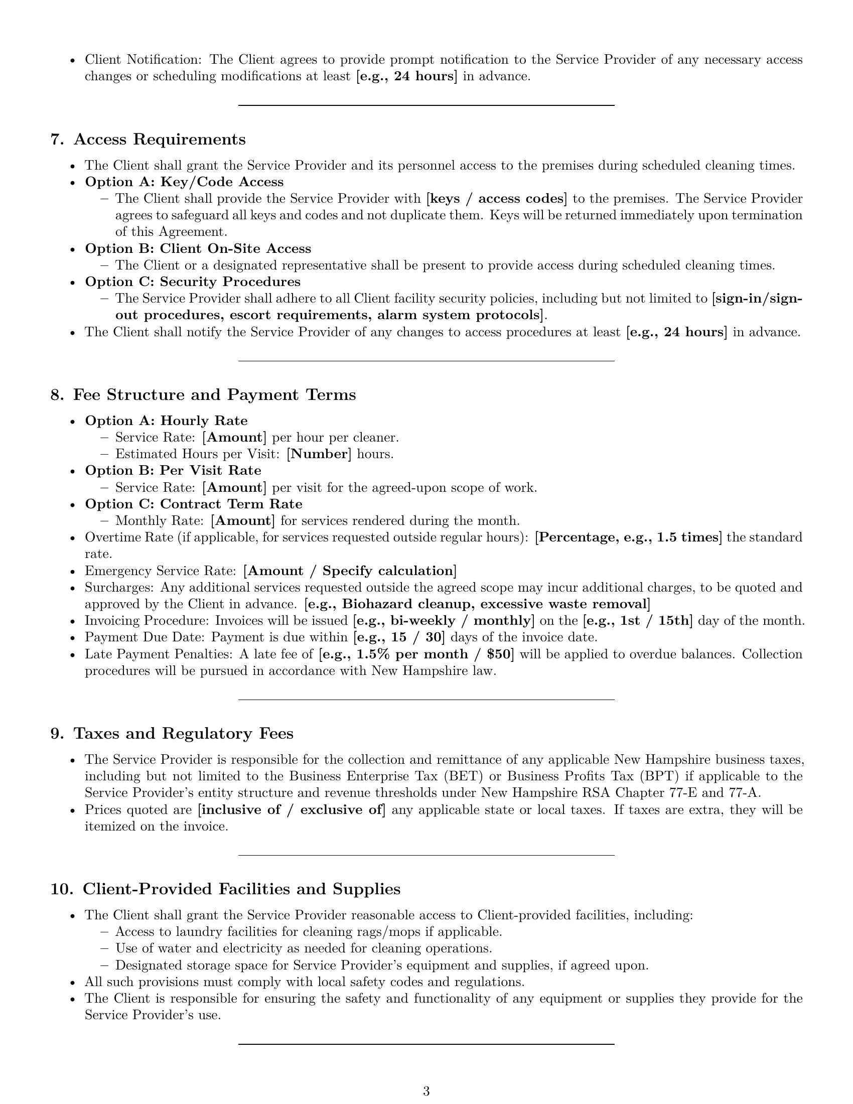Preview page 3 of Pro New Hampshire cleaning service contract template