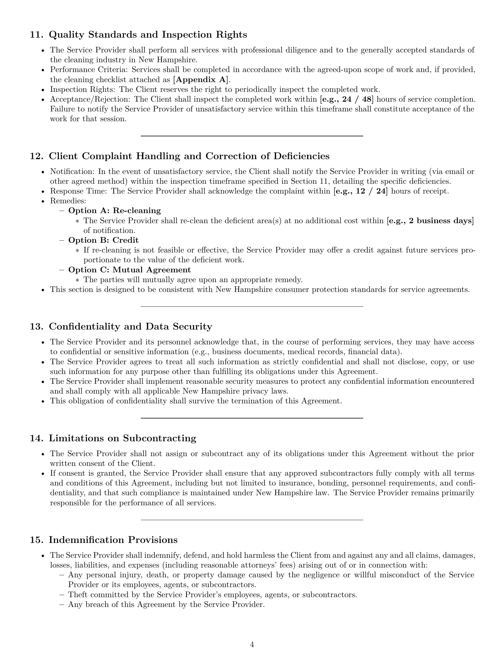 Preview page 4 of Pro New Hampshire cleaning service contract template