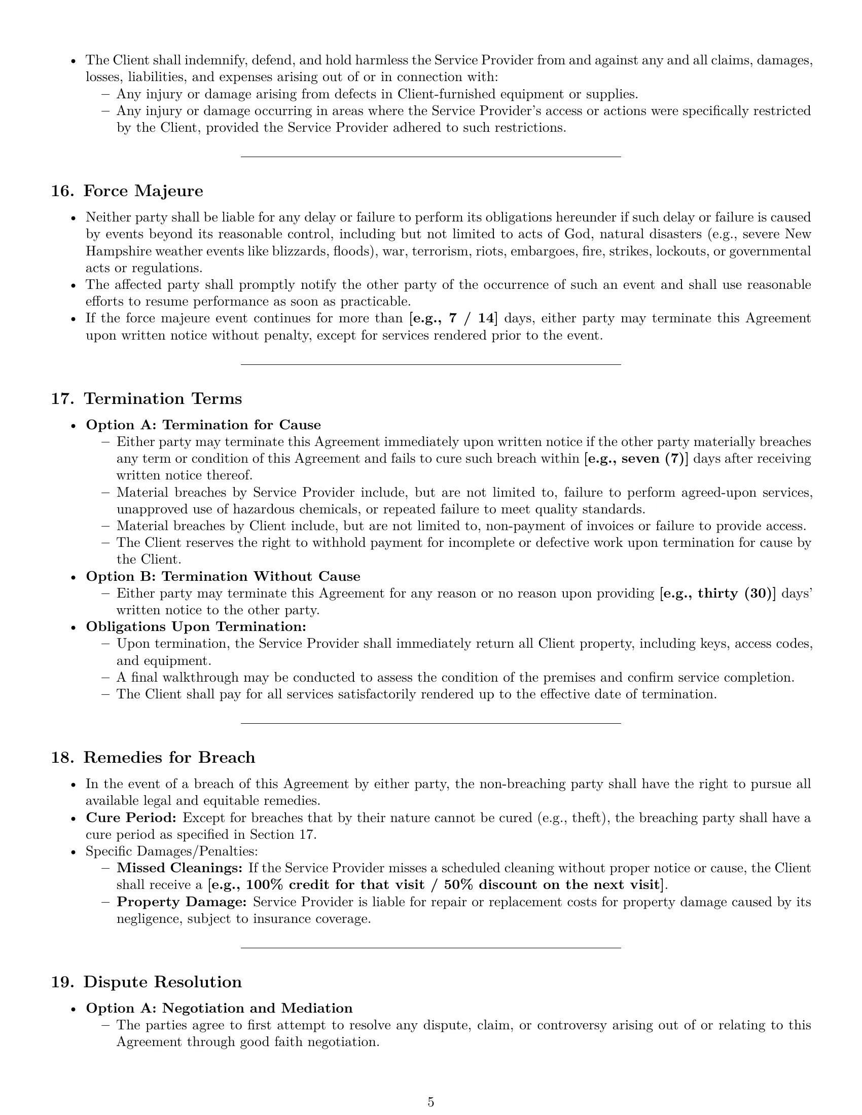 Preview page 5 of Pro New Hampshire cleaning service contract template