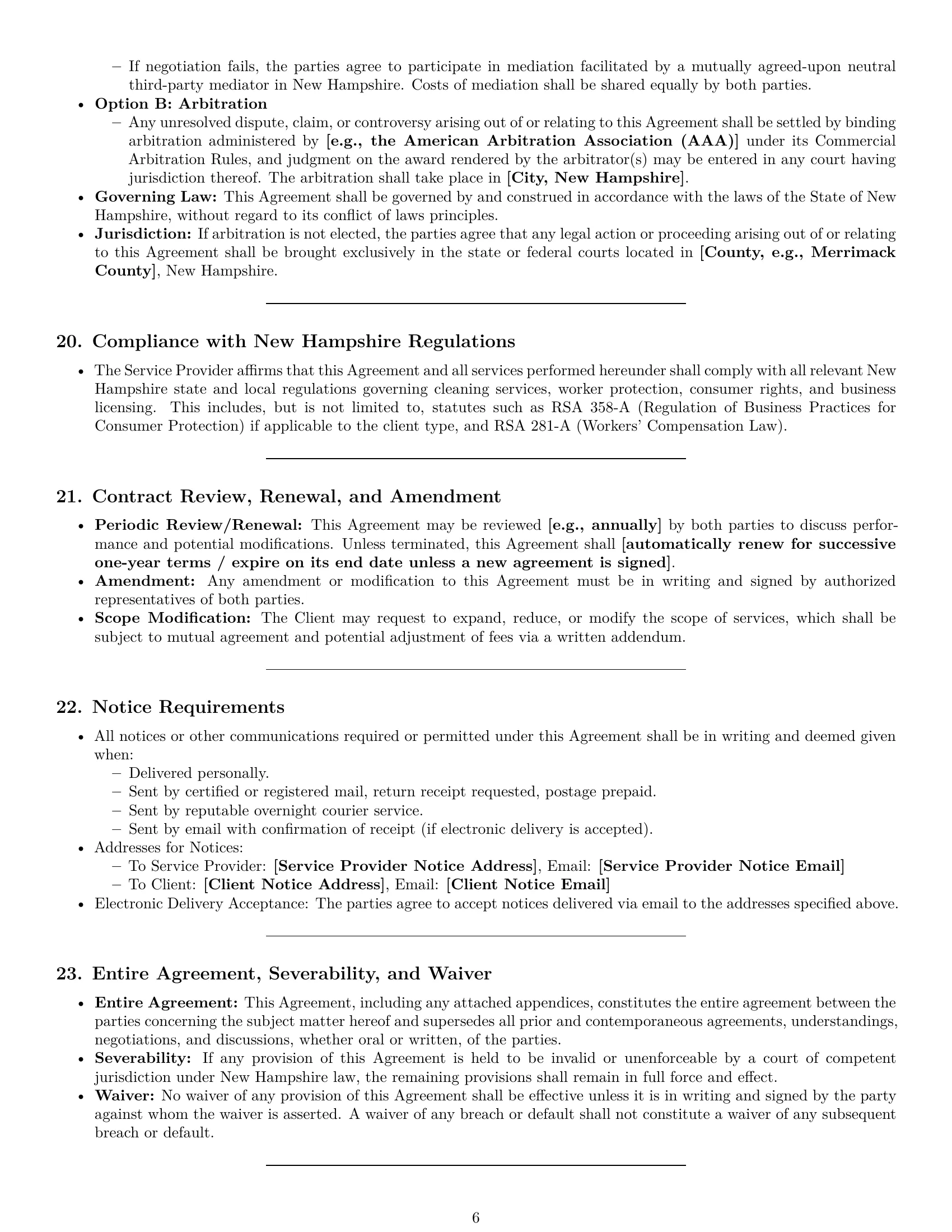 Preview page 6 of Pro New Hampshire cleaning service contract template