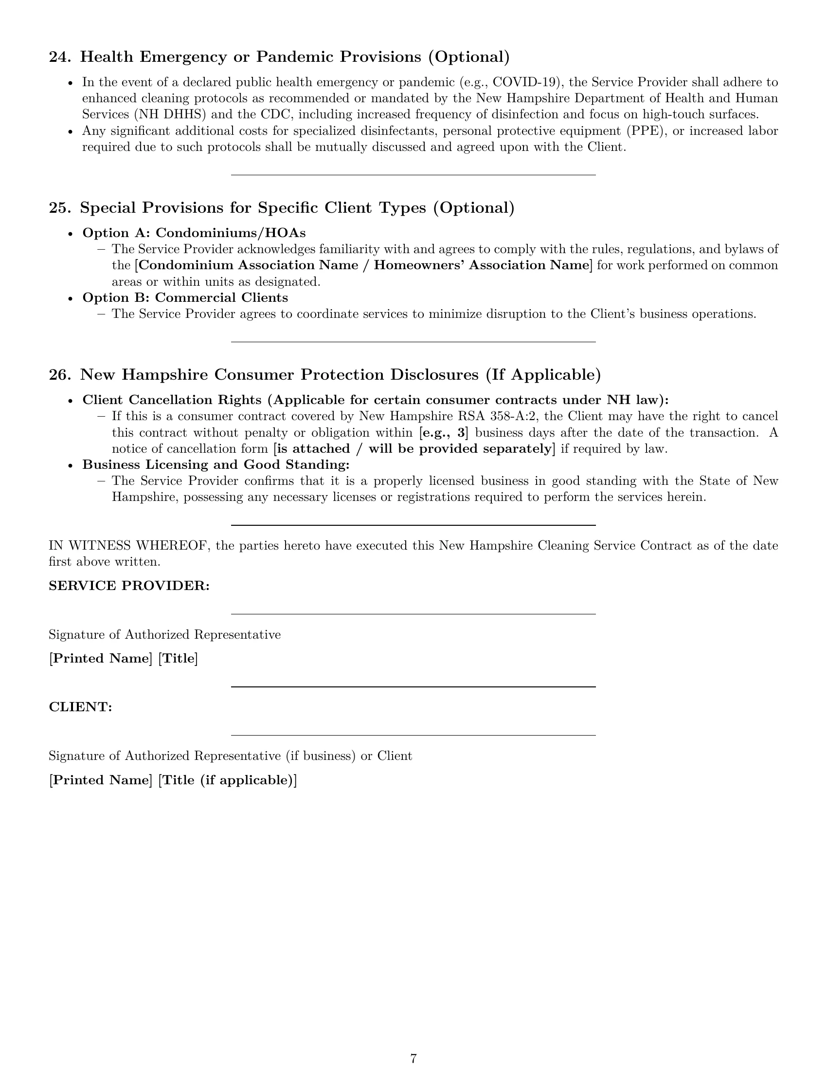 Preview page 7 of Pro New Hampshire cleaning service contract template