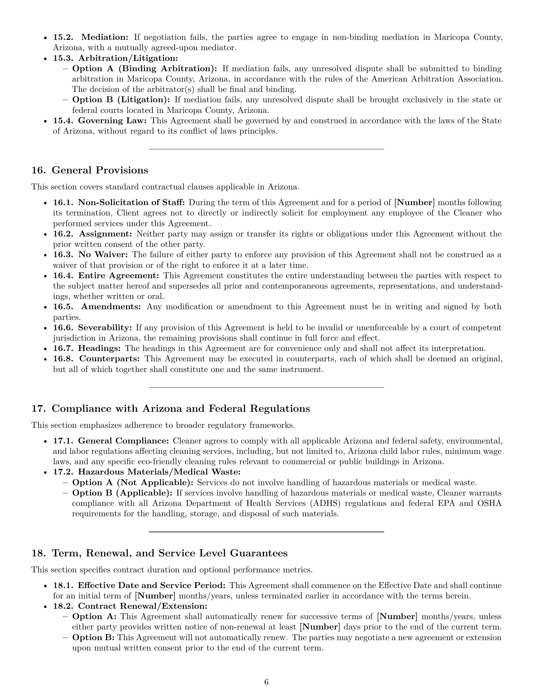 Preview page 6 of Pro Arizona cleaning service contract template