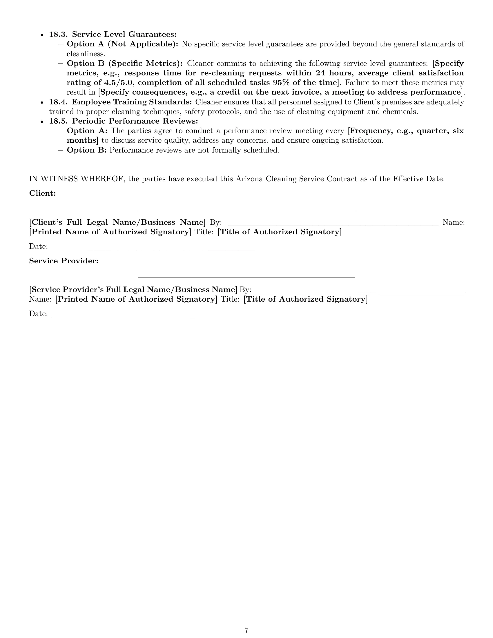 Preview page 7 of Pro Arizona cleaning service contract template