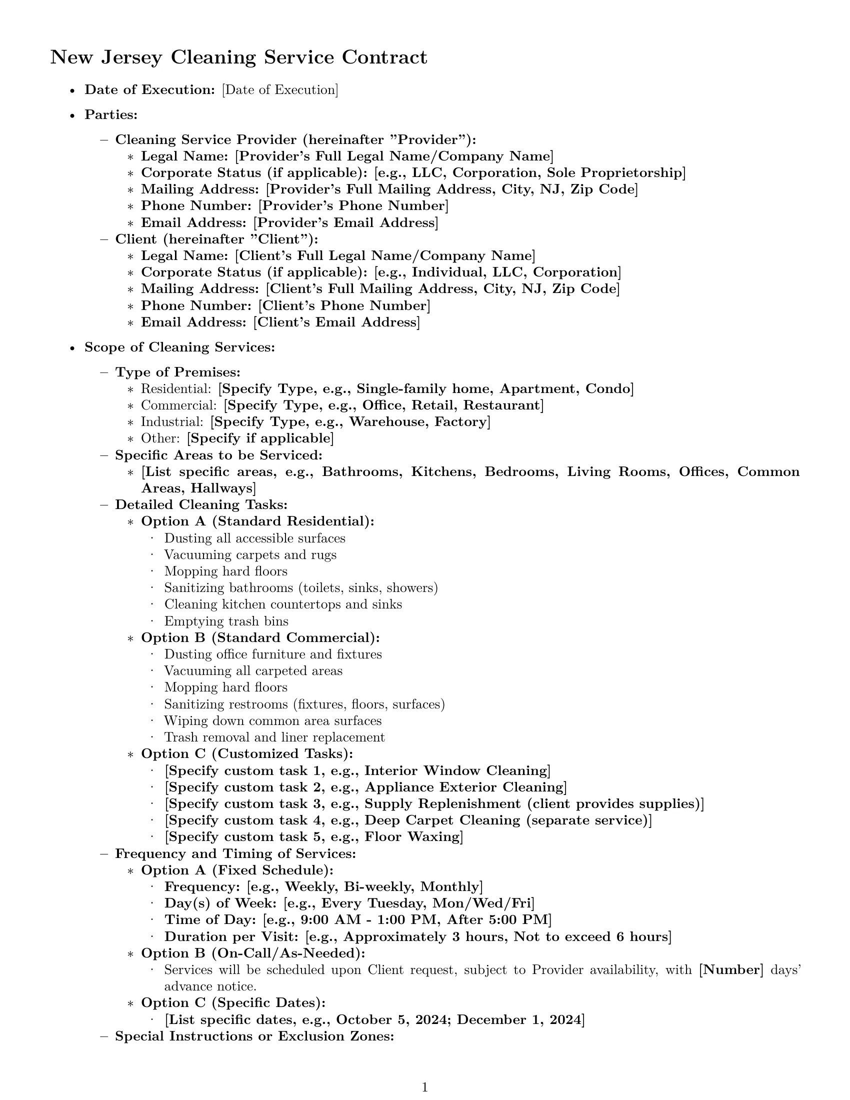 Preview page 1 of Pro New Jersey cleaning service contract template