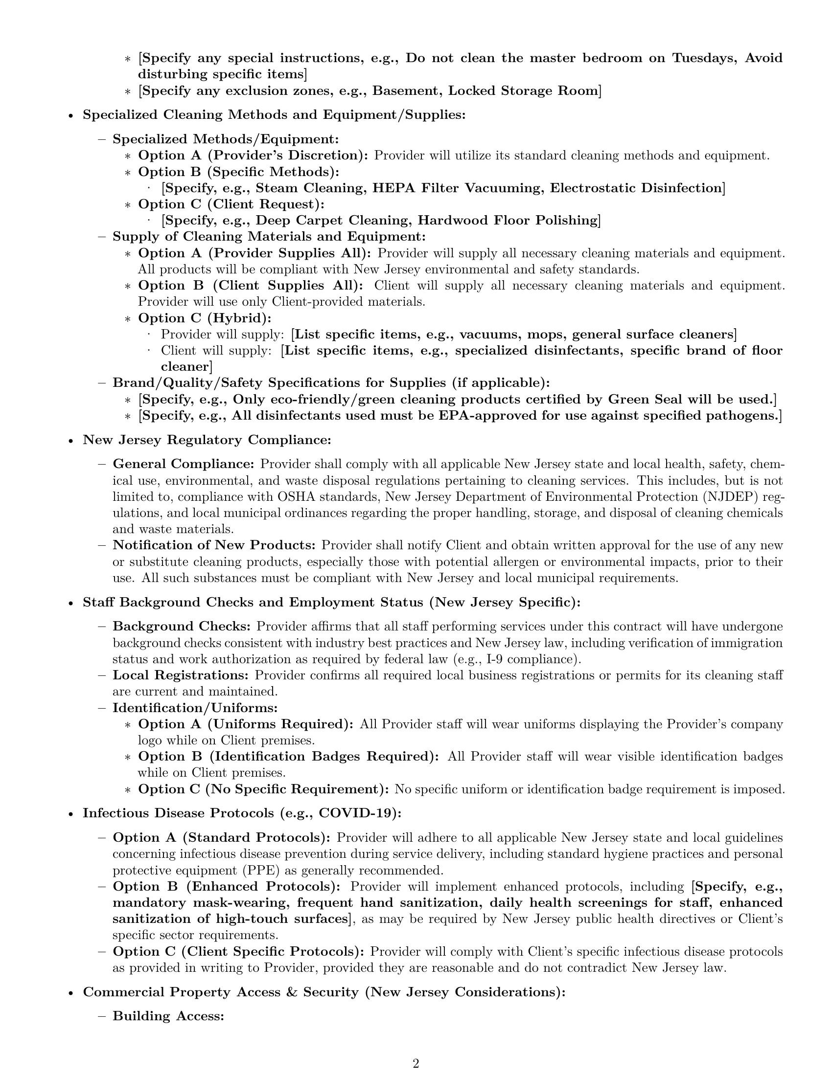 Preview page 2 of Pro New Jersey cleaning service contract template