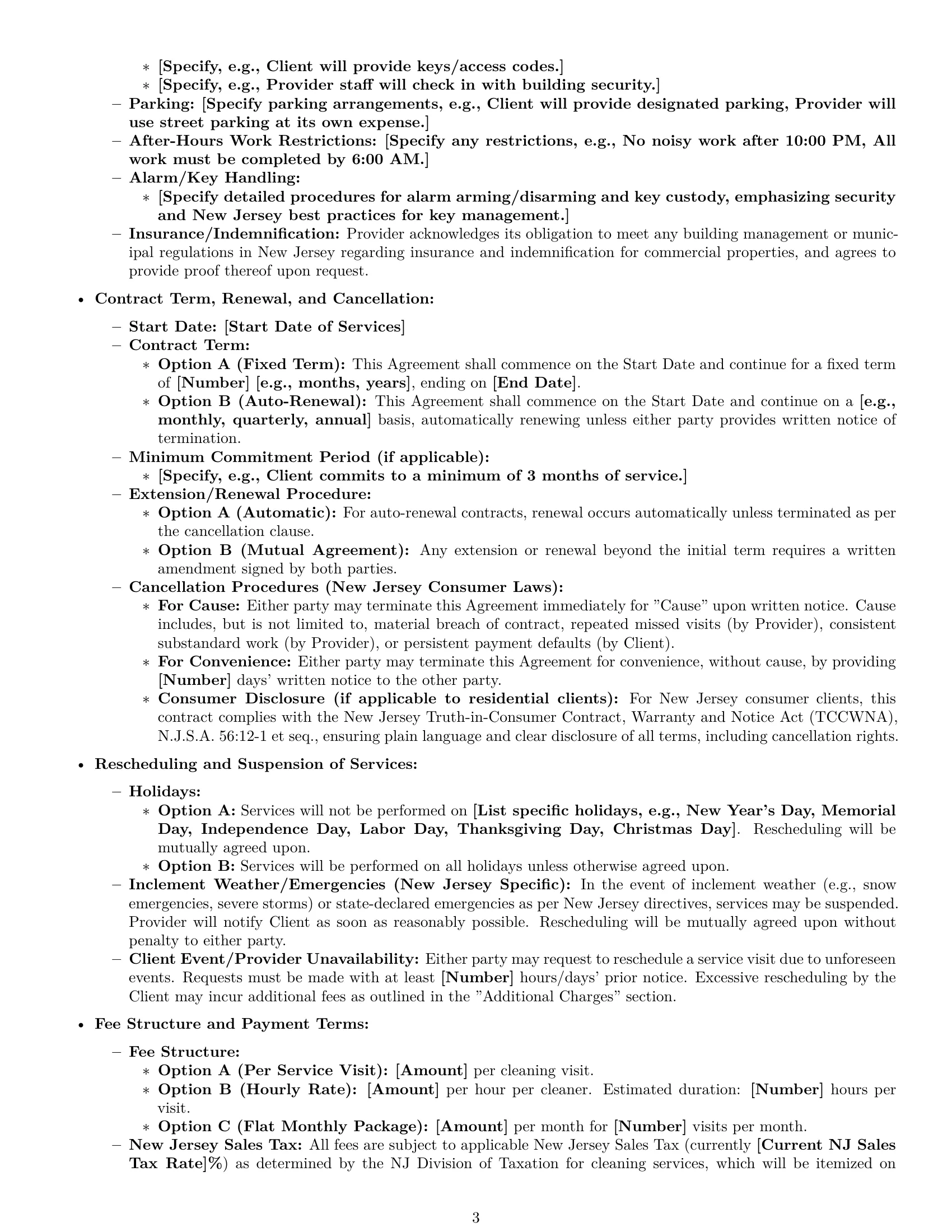Preview page 3 of Pro New Jersey cleaning service contract template