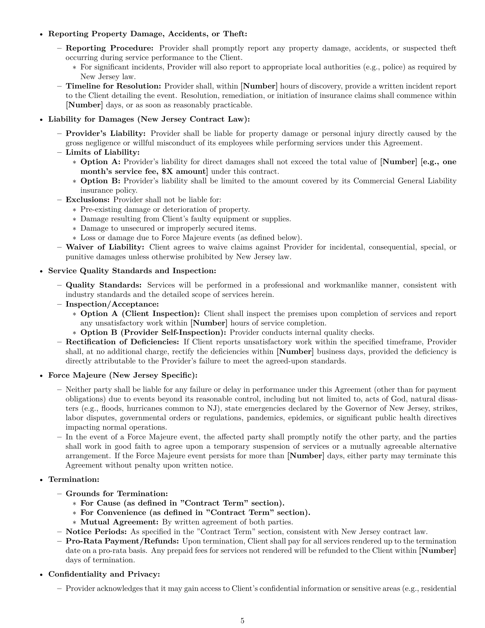 Preview page 5 of Pro New Jersey cleaning service contract template