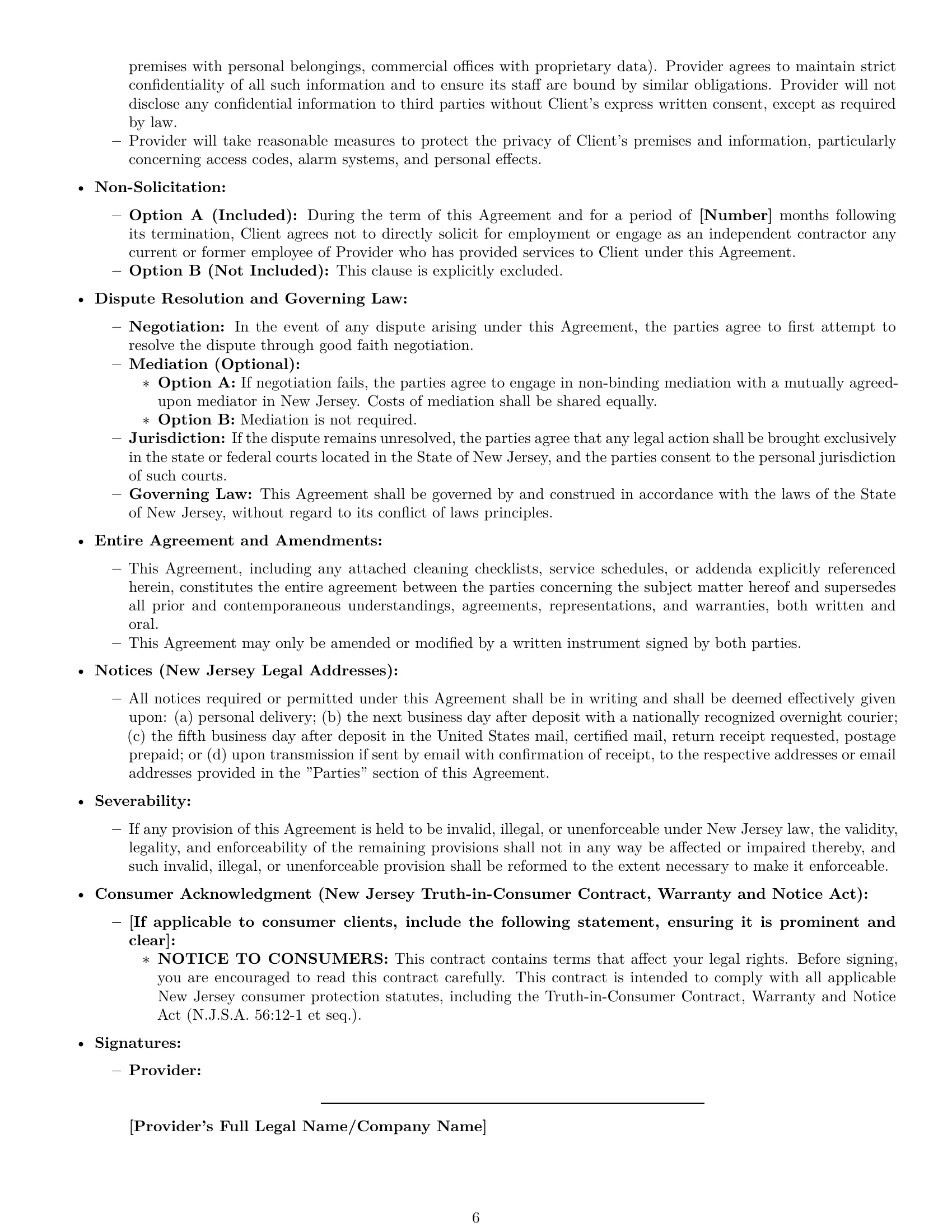 Preview page 6 of Pro New Jersey cleaning service contract template