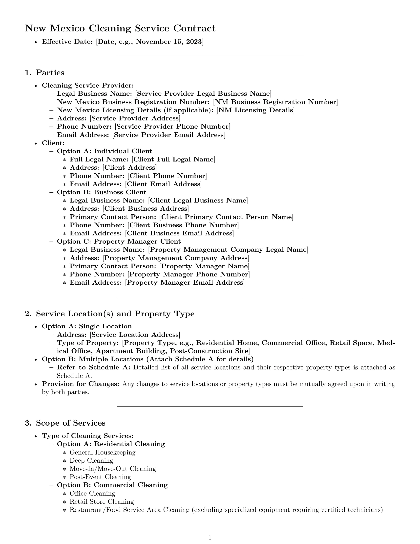 Preview page 1 of Pro New Mexico cleaning service contract template