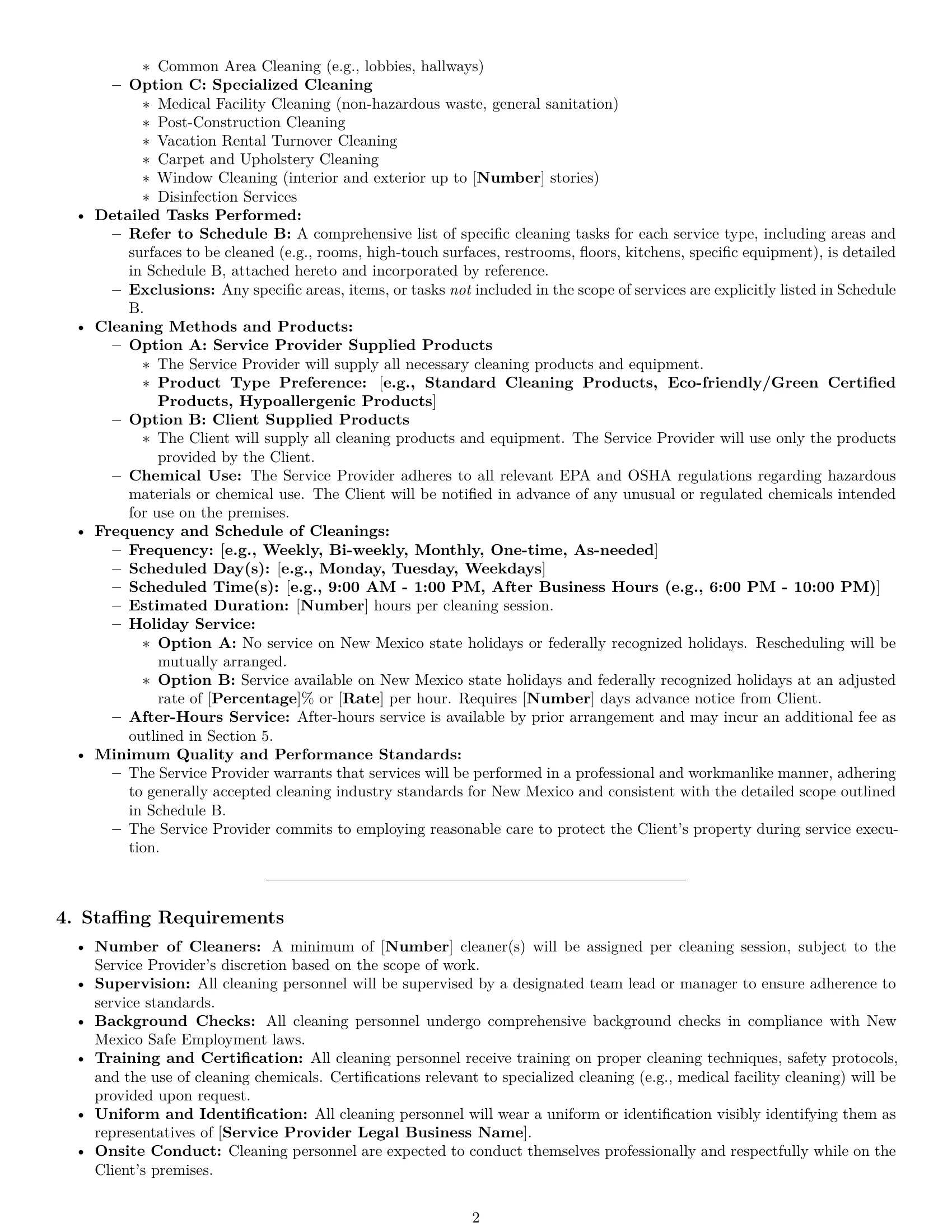 Preview page 2 of Pro New Mexico cleaning service contract template