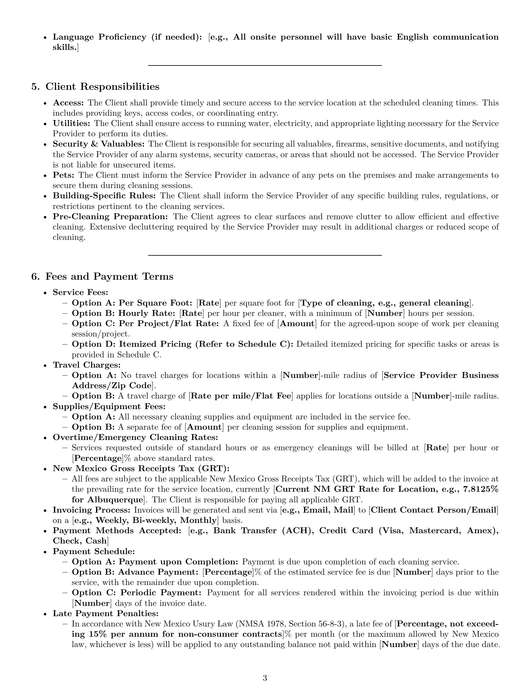 Preview page 3 of Pro New Mexico cleaning service contract template