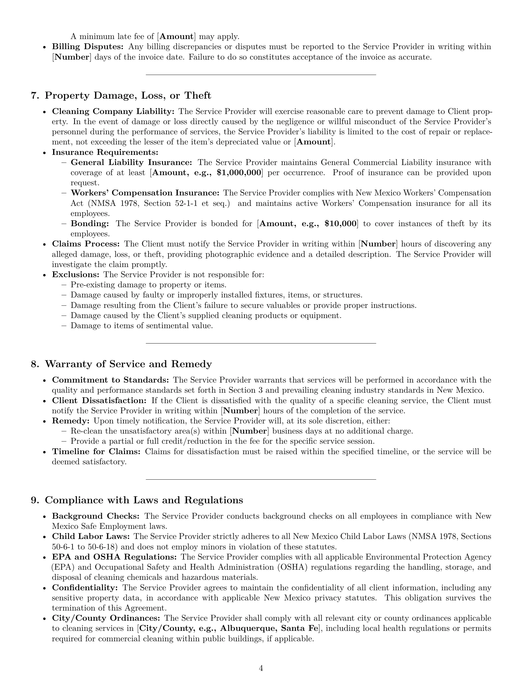 Preview page 4 of Pro New Mexico cleaning service contract template