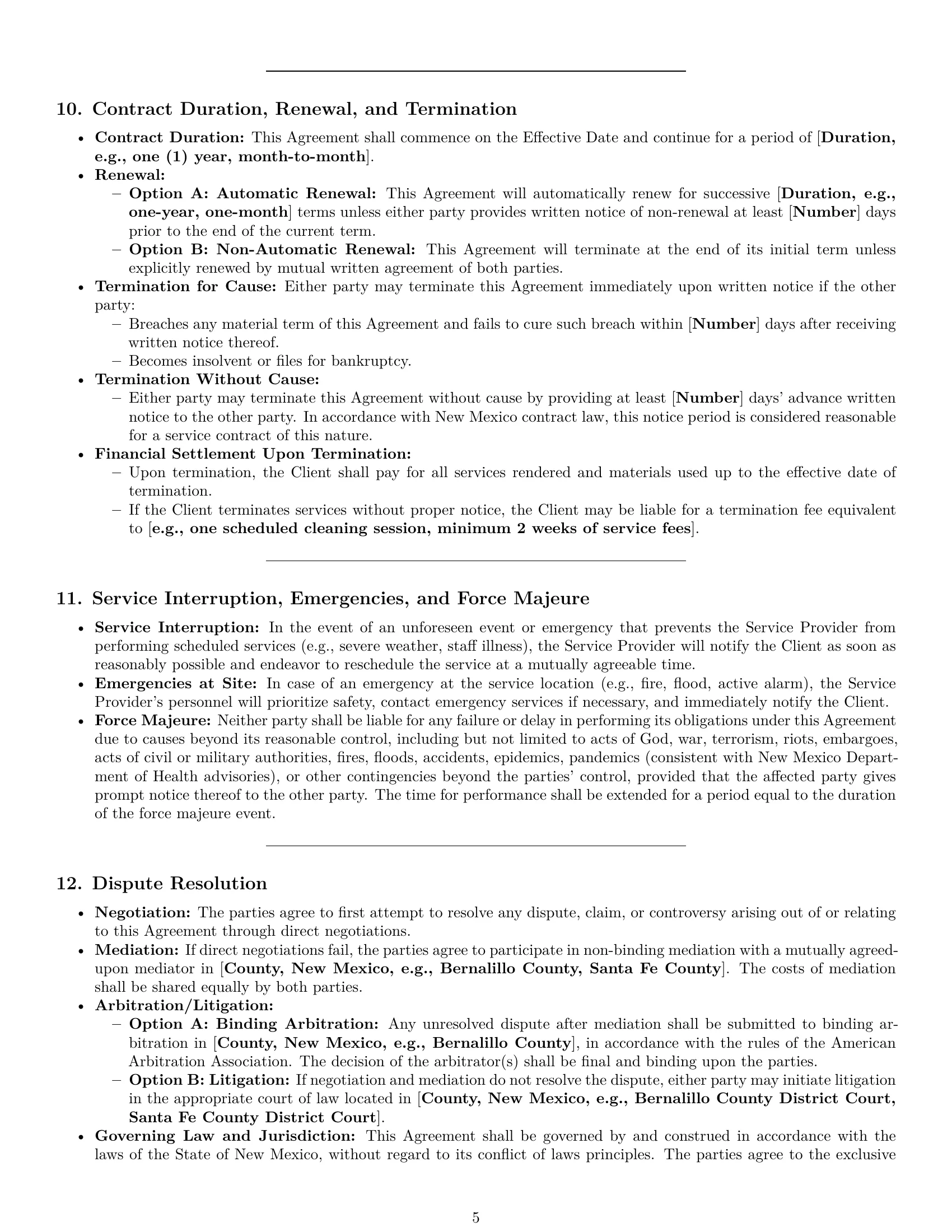 Preview page 5 of Pro New Mexico cleaning service contract template
