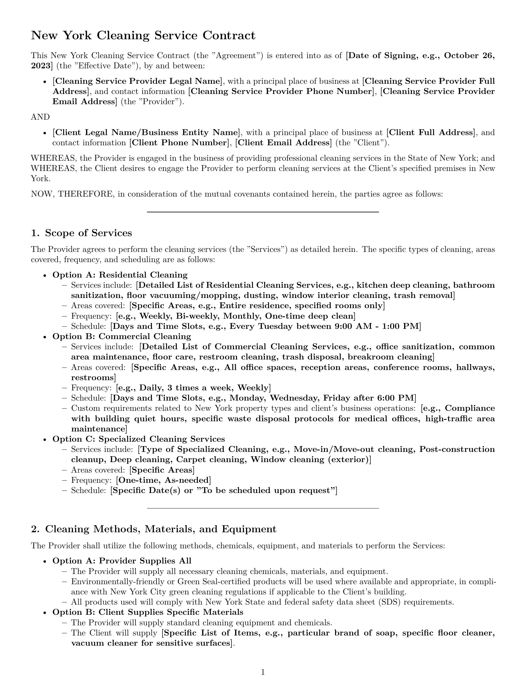 Preview page 1 of Pro New York cleaning service contract template
