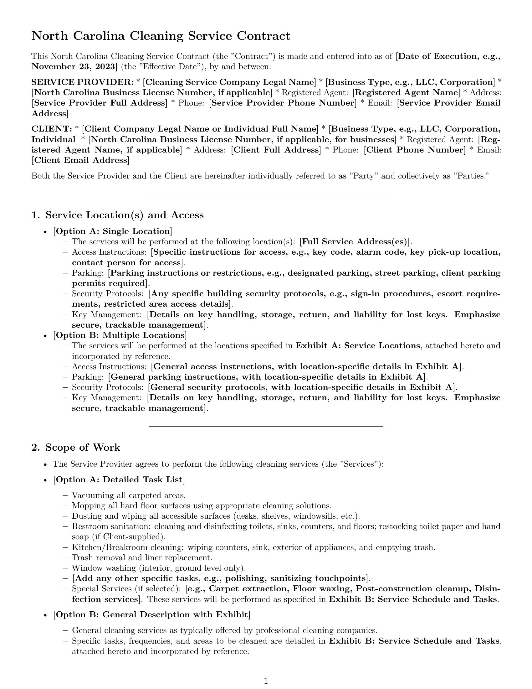 Preview page 1 of Pro North Carolina cleaning service contract template