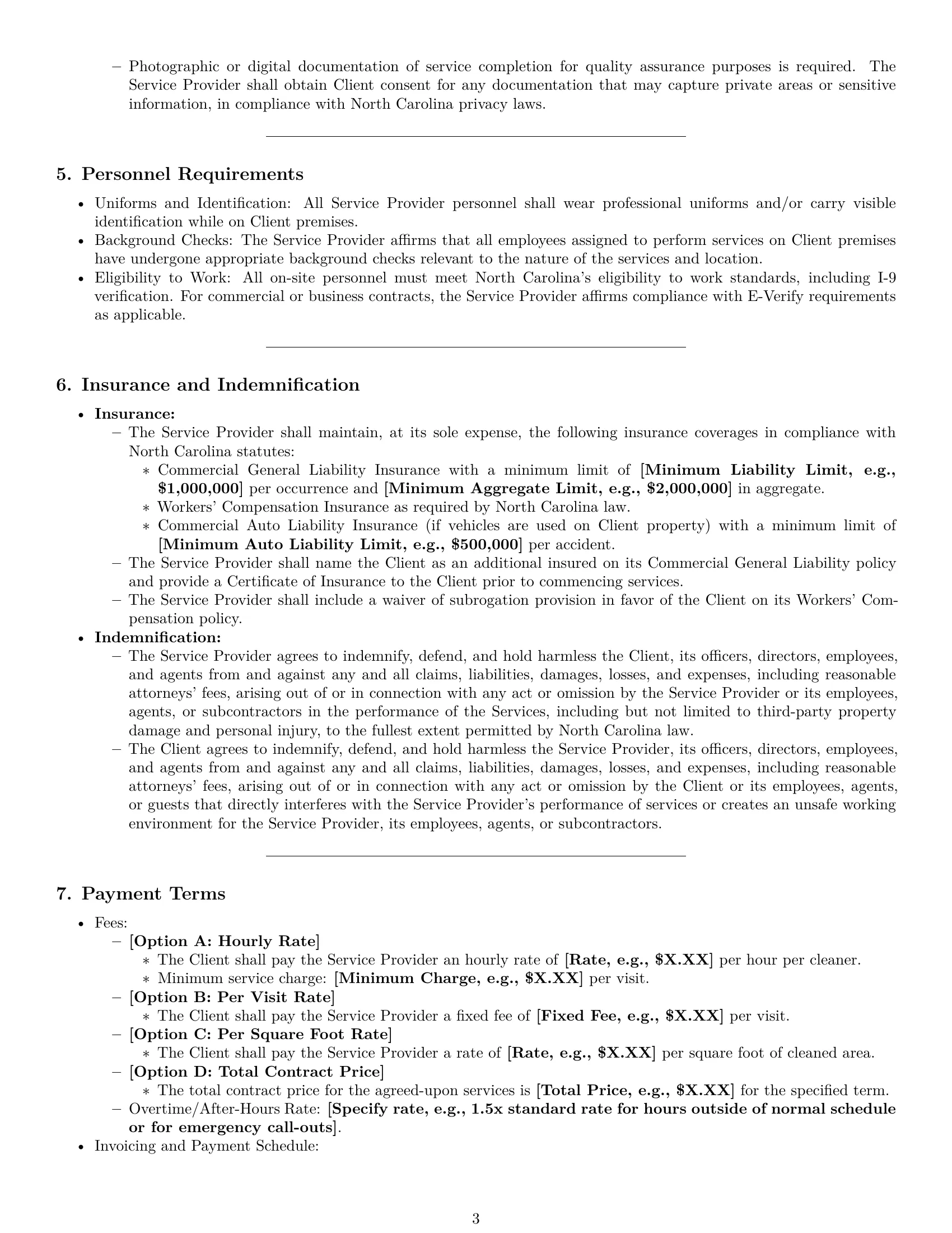Preview page 3 of Pro North Carolina cleaning service contract template